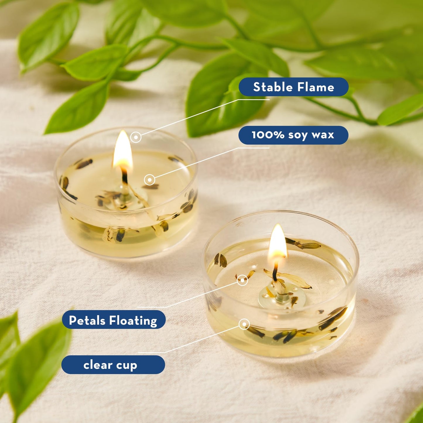 Crenovo Lavender Scented Tealight Candles with Dried Flowers, 4 Hours Non-Toxic Tea Lights, 100% Soy Wax Candles Bulk for Wedding, Spa, Bath, and Home Decor, 16 Pack