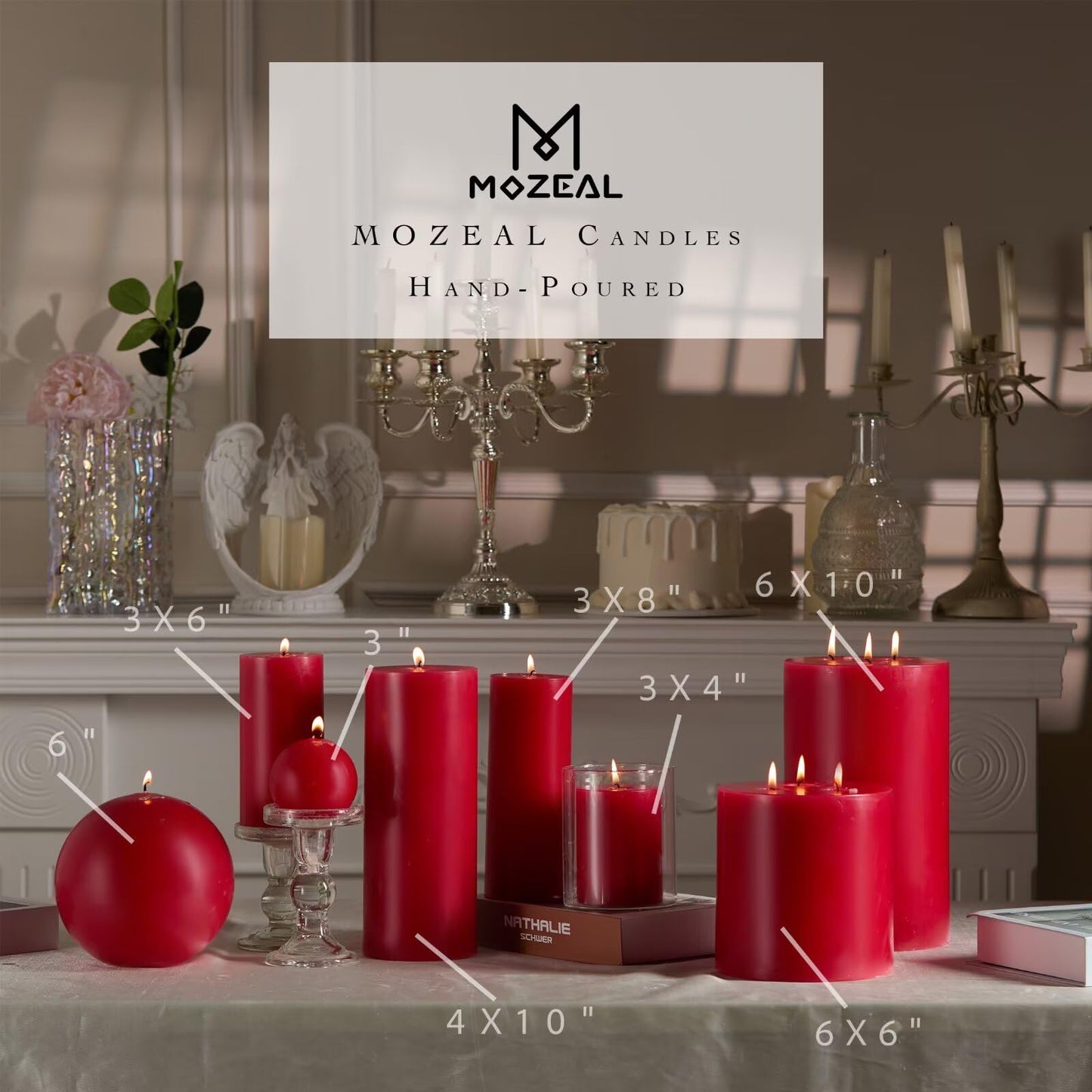 MOZEAL Hand-Poured, 6 Inch Red Large Round Ball Candles - Elegant Red Round Pillar Candles, Dripless, Unscented, Smokeless, Ideal for Valentine's Day and Christmas.