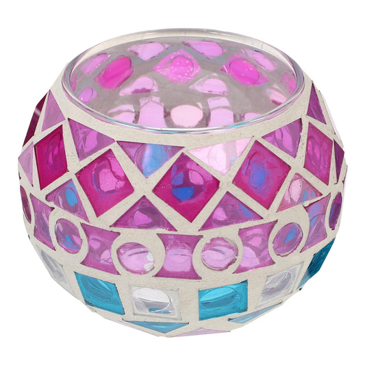 ABOOFAN Colored Glass Mosaic Tealight Candle Holder, Diamond Dot Pattern, European Style Round Ball Glass Tealight Holder for Home Decor and Romantic Wedding Table Centerpiece