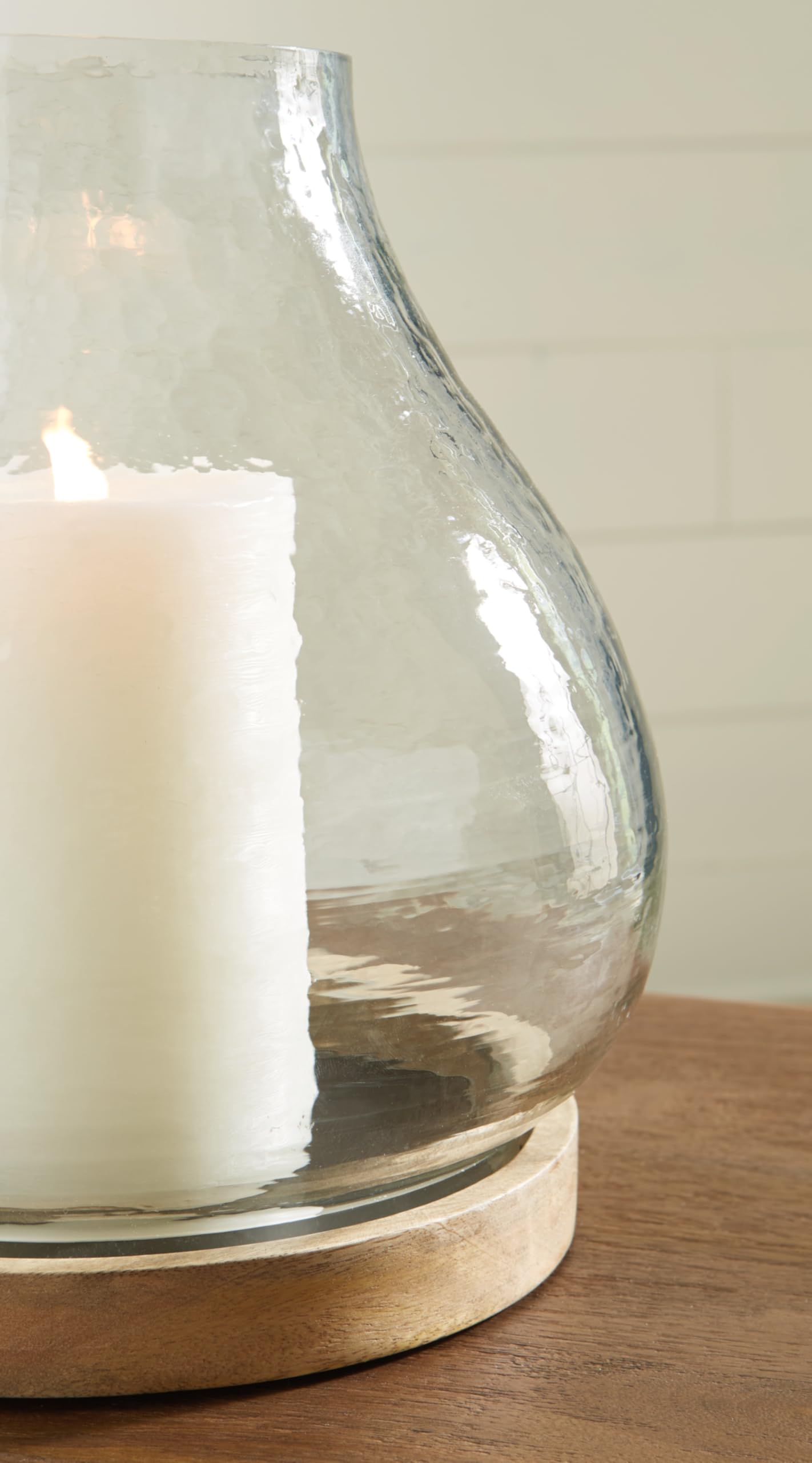 Signature Design by Ashley Adalisen Casual Glass Hurricane Candle Holder with Hammered Effect, Glass & Light Brown