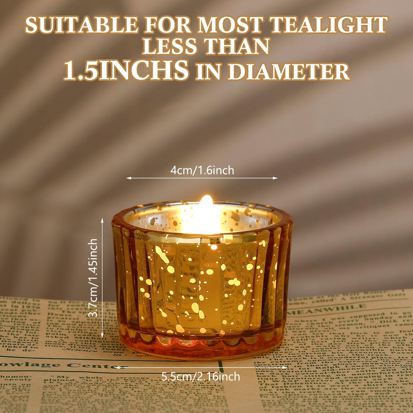Mumufy 100 Pcs Glass Tealight Candle Holder Ribbed Votive Candle Holder for Centerpiece Wedding Proposal Spa Aromatherapy Meditation Home Decor (Gold)