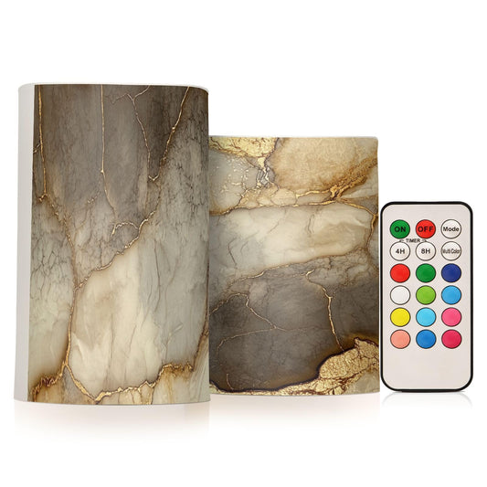 Zathe Flameless Flickering Candles Remote Led Pillar Candles for Home Decor Marble Brown Beige