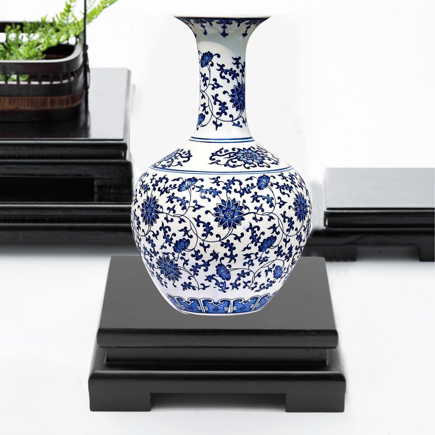 MDEOOSKY Wooden Display Stand Rectangle Wood Display Base Display Risers Rectangle Vase Riser Teapot Aquarium Lamp Base Home Decoration 5.12" W x 3.74" D x 1.69" H (Black)
