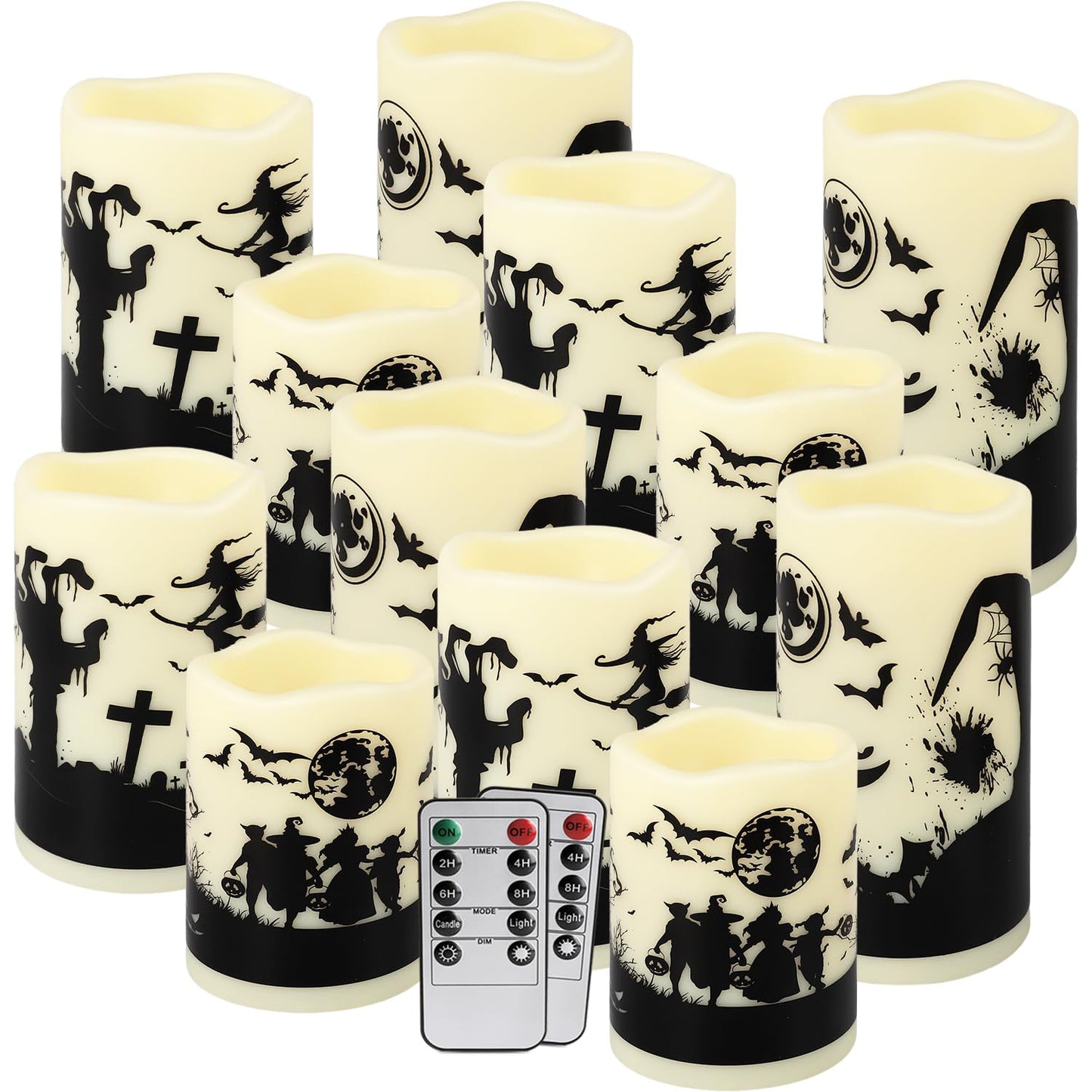 Aamdkcyu 12-Pack Waterproof Flameless LED Candles - Remote Control & Timer, Dimmable Flickering for Halloween Decor Indoor/Outdoor, Haunted House, Party, Graveyard