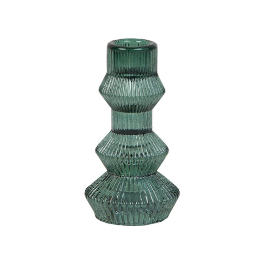 Talking Tables Sage Green Glass Candlestick Holder | Ribbed 3 Tier Taper Candle Stand for Christmas Table Decorations, Home Décor, Dinner Party, Birthday, Wedding, Large (Forest-Hold-Tall-GRN)