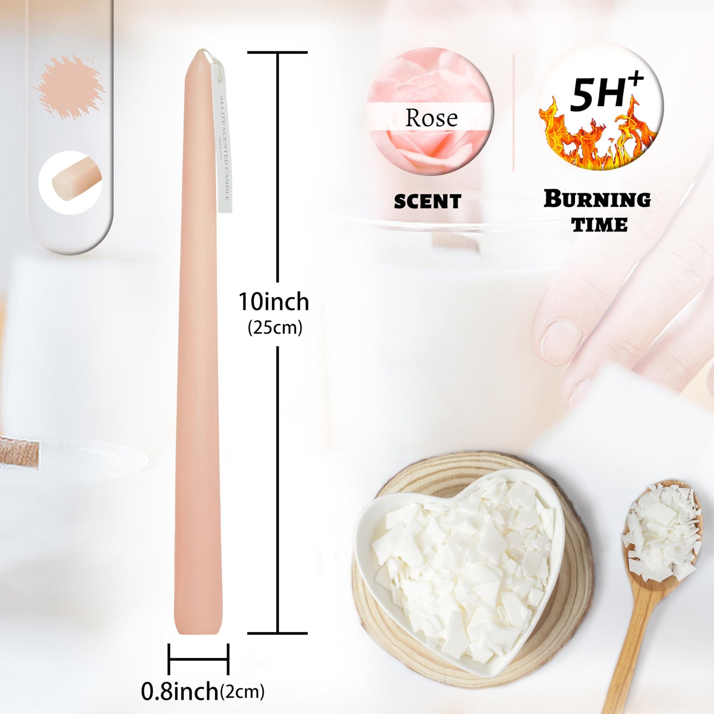 Smokeless Rose Scented Taper Candlesticks Long Lasting Burn 10 Inch Aromatherapy Candles for Home Décor Wedding Decoration Wedding Gift