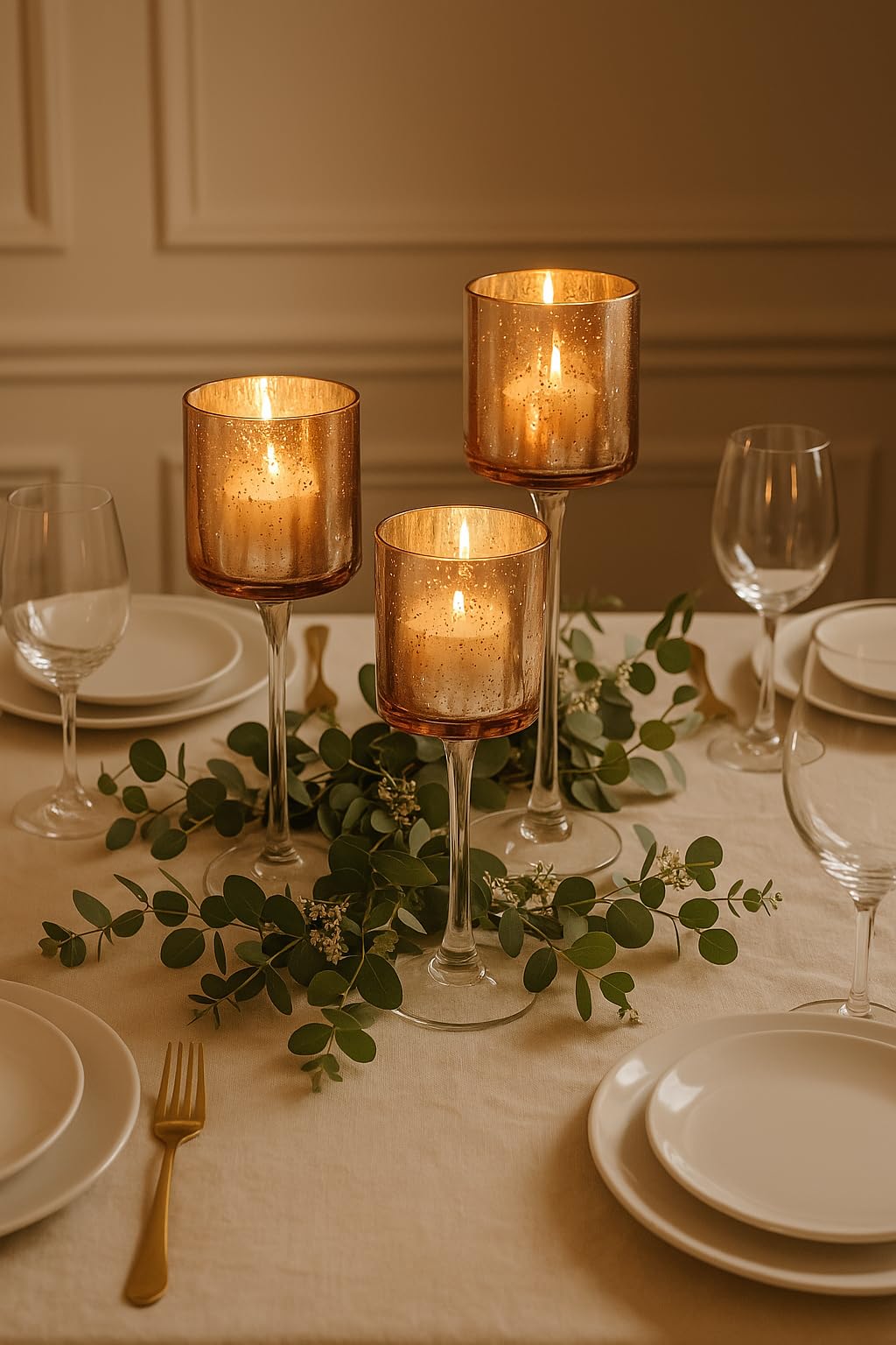 Koyal Wholesale Rose Gold Candle Holder Set of 3, Long Stem Candle Holders, Rose Gold Glass Floating Candle Holders, Tall Gold Tea Light Holders for Table Centerpiece, Tall Tealight Candle