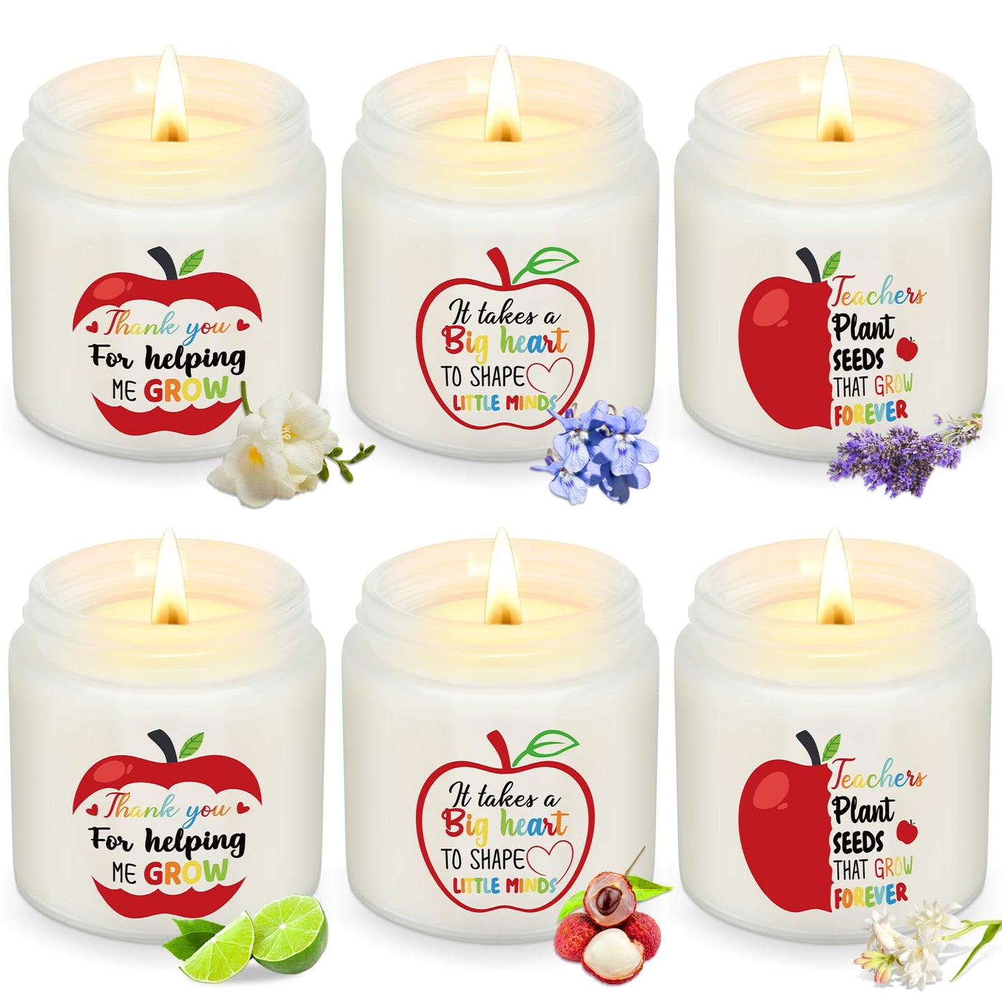 Heigble 6 Pcs Teacher Appreciation Gift Candles, 3.5 oz Palm Wax Scented Jar Candles Thank You Teacher Graduation Gifts for Retirement End of The Year Graduation Gift, 6 Scents