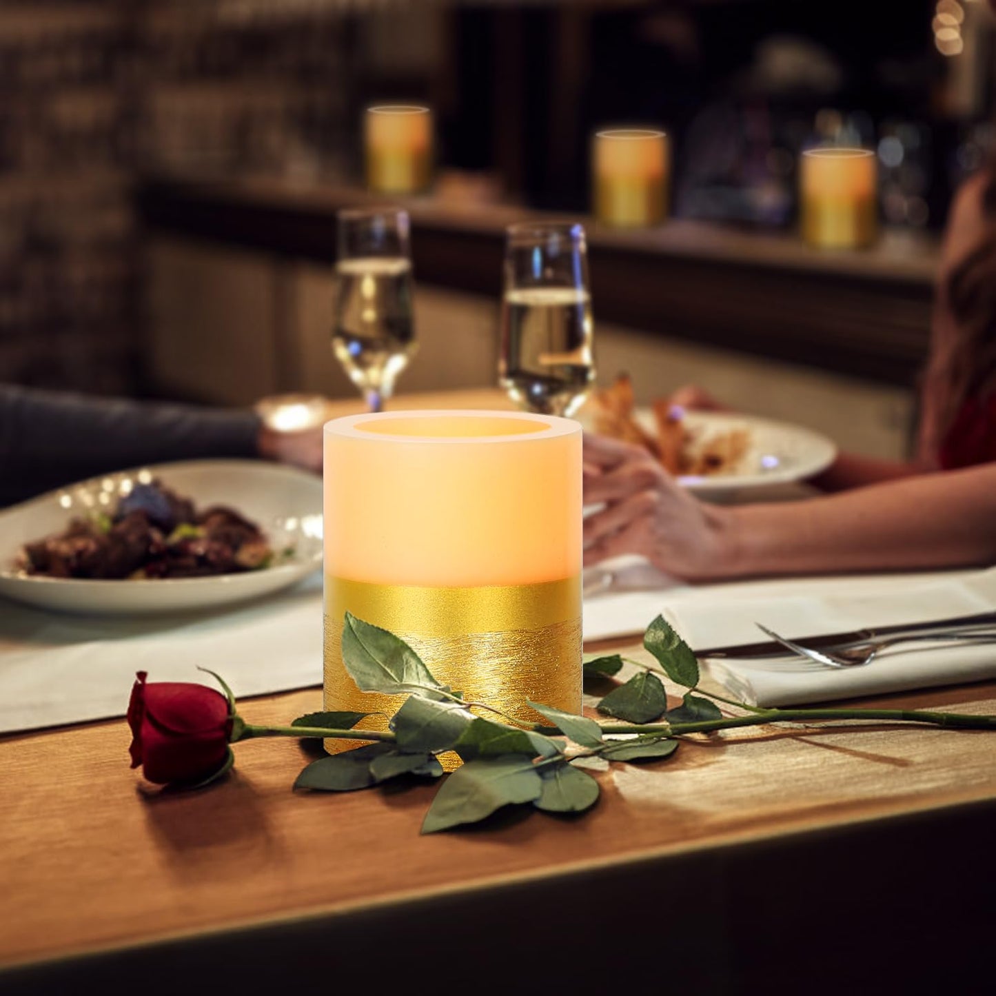 Flickering Flame LED Pillar Candle, Gold Flameless Candle with Timer, 5 Inches Height, Home Decoration, Party Celebration