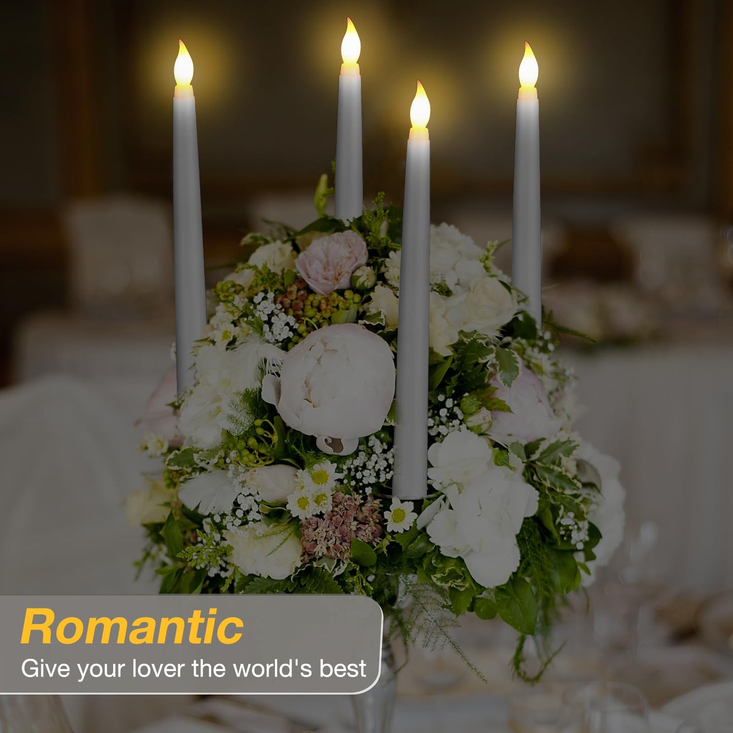 Tuanse 24 Pack Flameless Flicker Taper Candles Bulk with Remote and Timer, Battery Operated LED Warm White Taper Candles Light for Home Wedding Decoration Gifts (White,10 Inch)