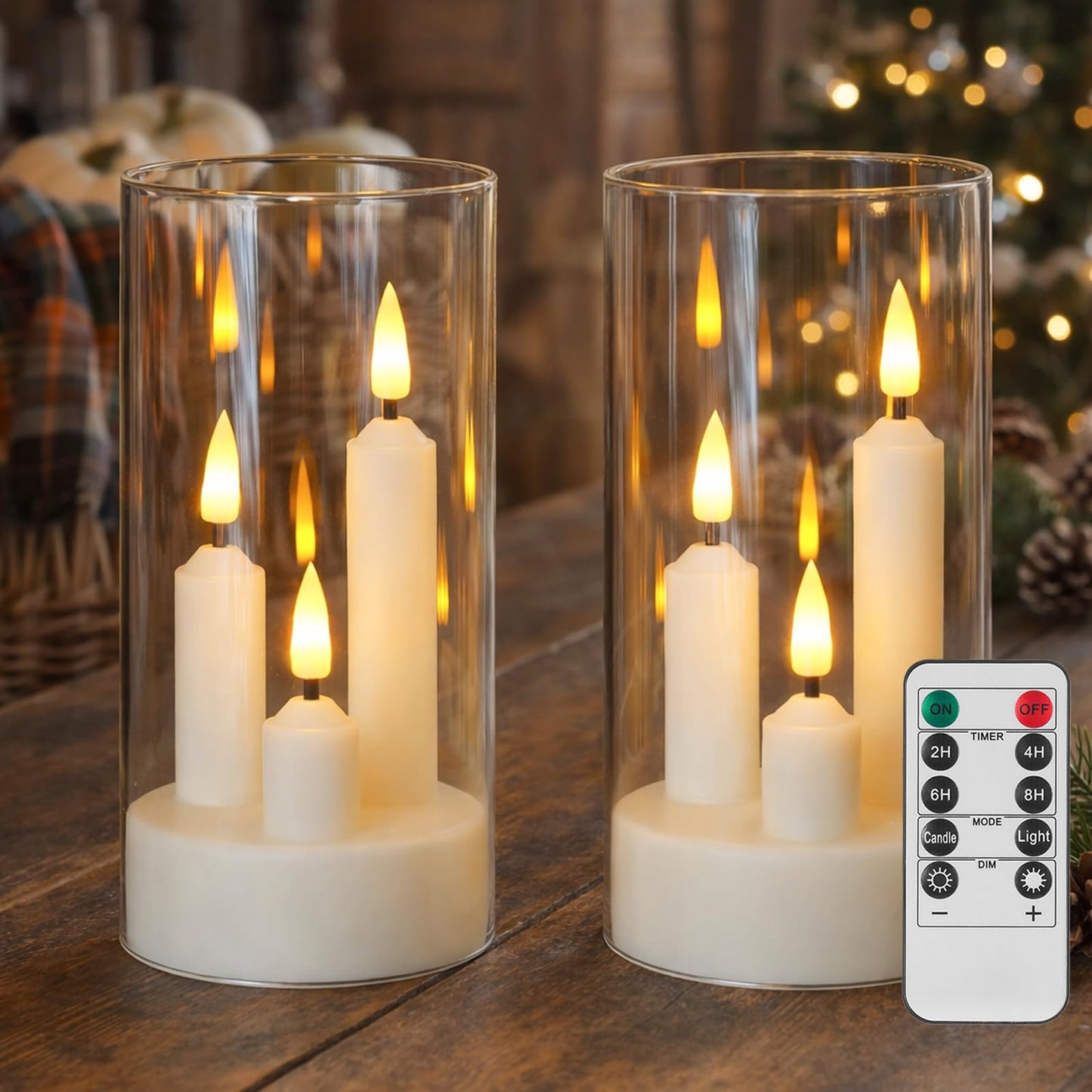 Eynshoo Flameless 3-in-1 Cone Candle with Remote & Timer, Battery-Operated LED Candle with 3D Flickering Wick, Acrylic,for Home Decor, Holiday Parties & Wedding Centerpieces(2pcs)