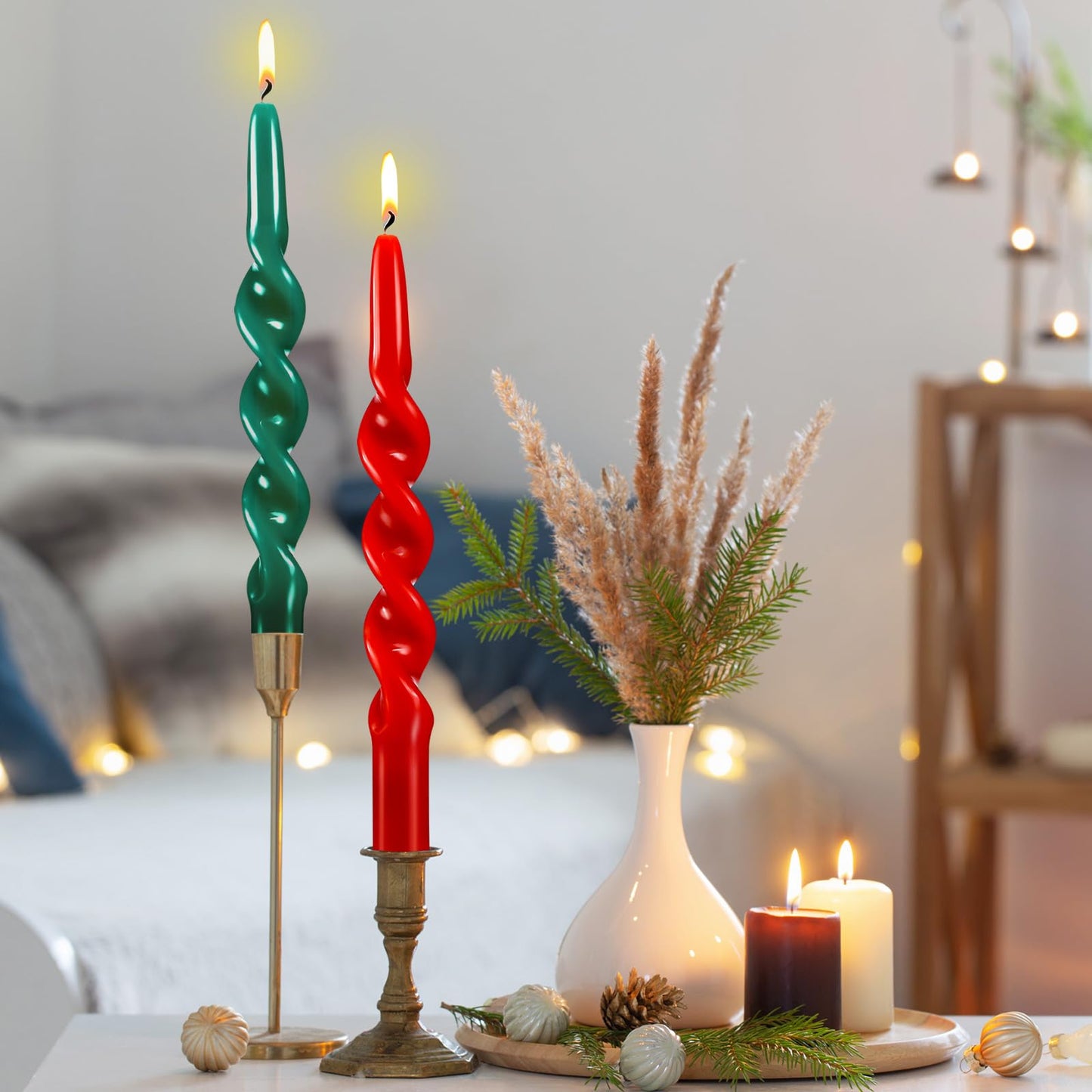 Conelist 12 Pcs 10 Inch Red and Green Taper Candle Unscented Dripless Twisted Christmas Spiral Candles Bulk for Wedding Home Dinner Party Ceremony Religious