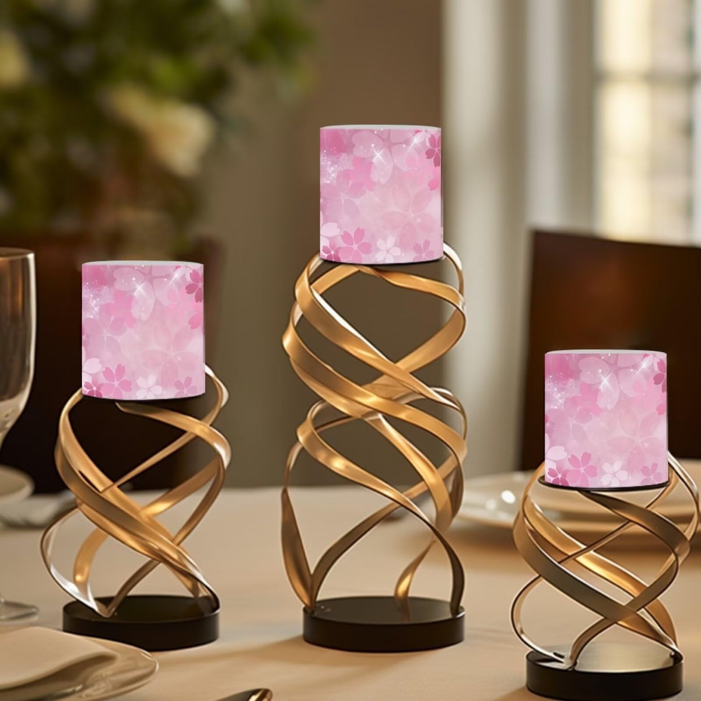 Cozeyat Pink Blossom Flameless Candles 4 Pack Battery Operated with Remote Control Timer LED Pillar Candles Waterproof for Indoor Outdoor Decor