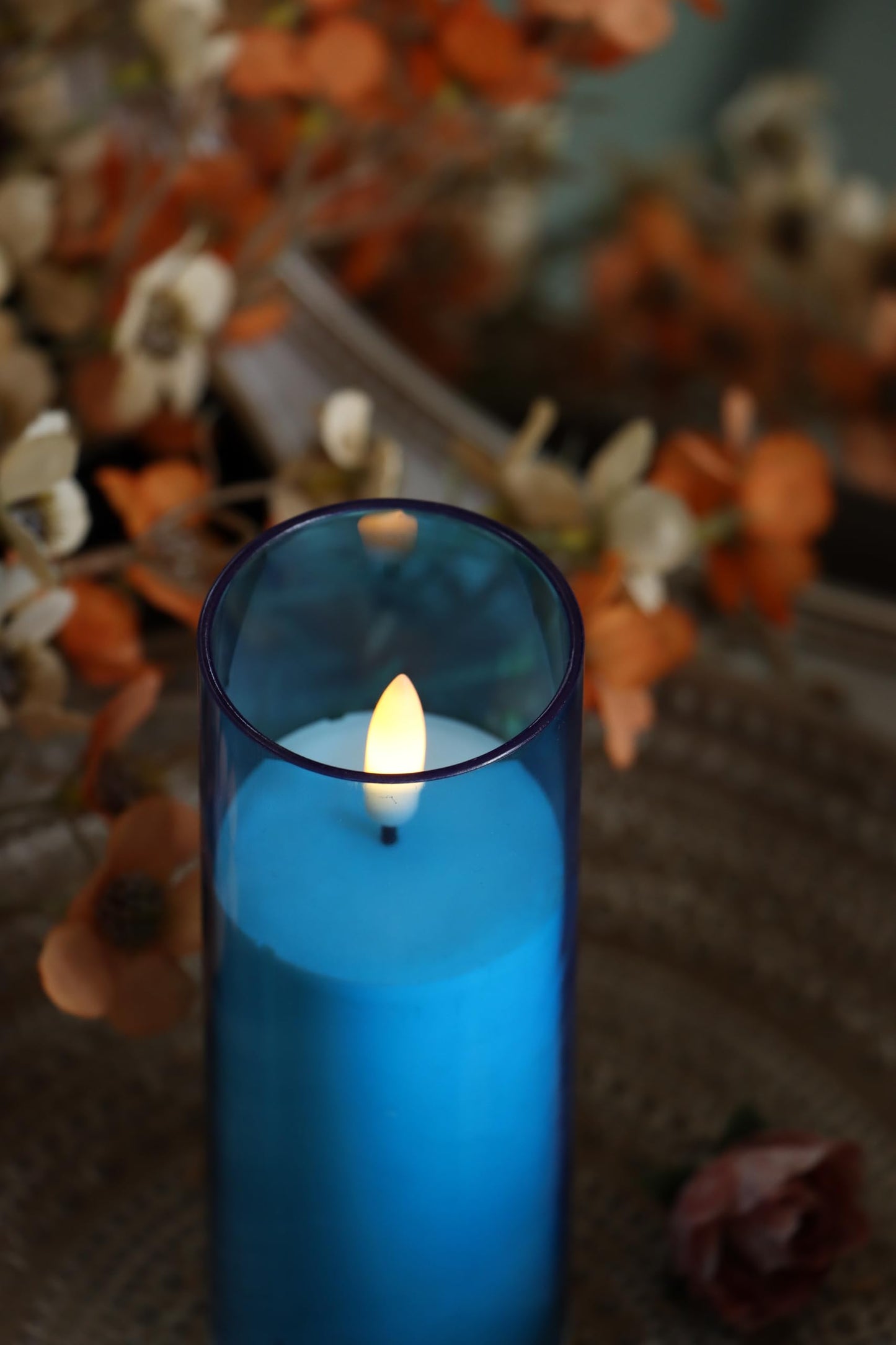 CANDLE CHOICE Indoor Outdoor Flameless Candles with Timer Waterproof Realistic Flickering Battery Operated Pillar LED Lights with Acrylic Shell Wedding Party Christmas Decorations 6 Pack 2”x6” Blue