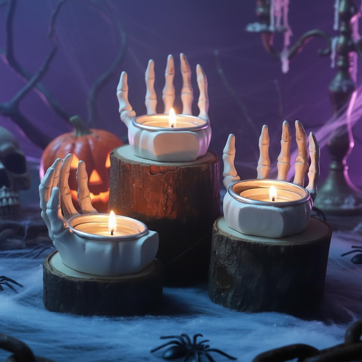 Helloween Candle Holder Set of 3 keleton Hands Candlestick Holders,Resin Decor for Home Tabletop Spooky Theme Party Decor Supplies
