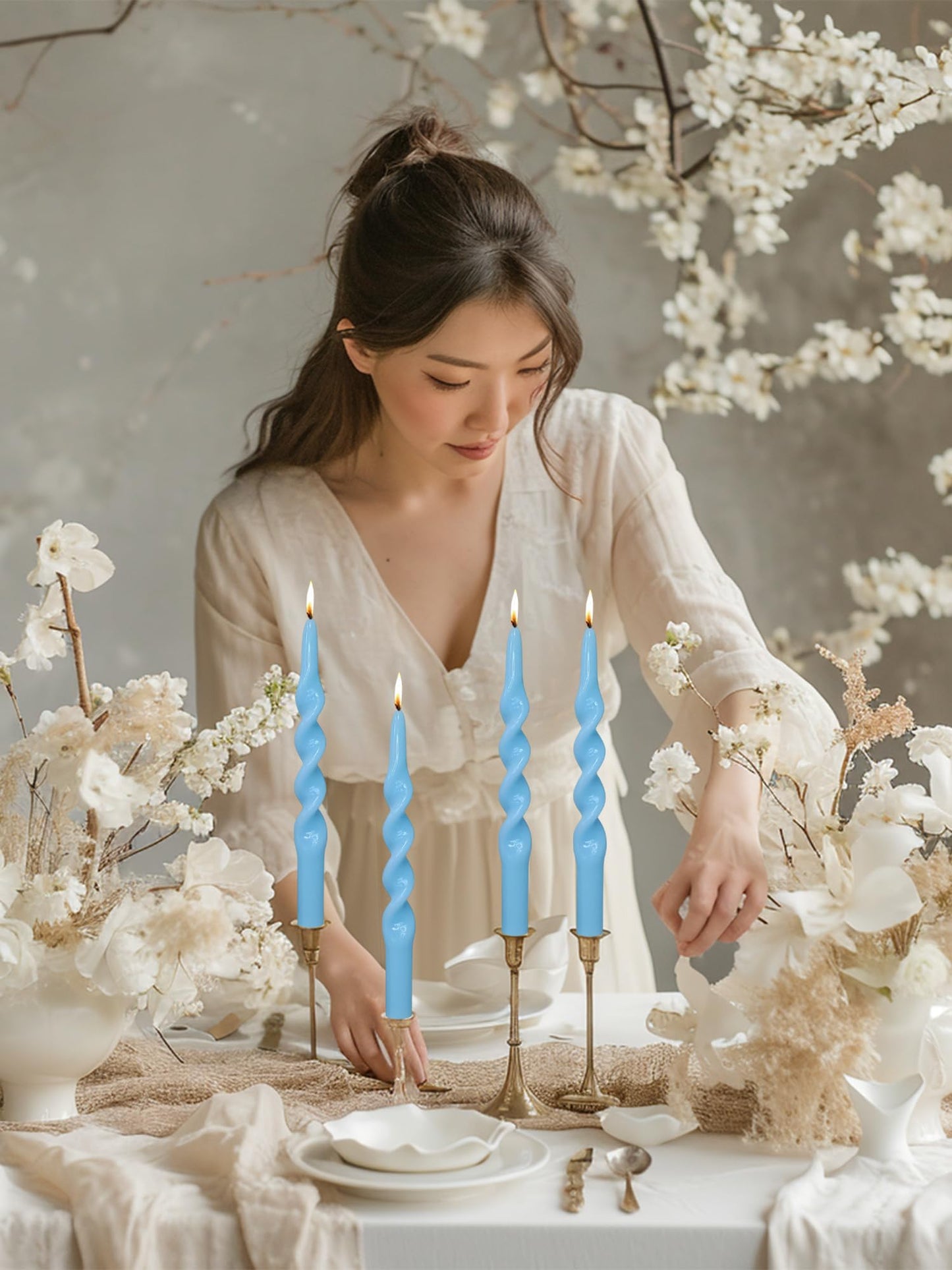 LPUSA Blue Taper Candle Sticks Spiral Tapered Candlesticks- Handmade Twisted Taper Candles for Table Decor Housewarming Gift Idea-10 Inch,4pcs(Bule-B)