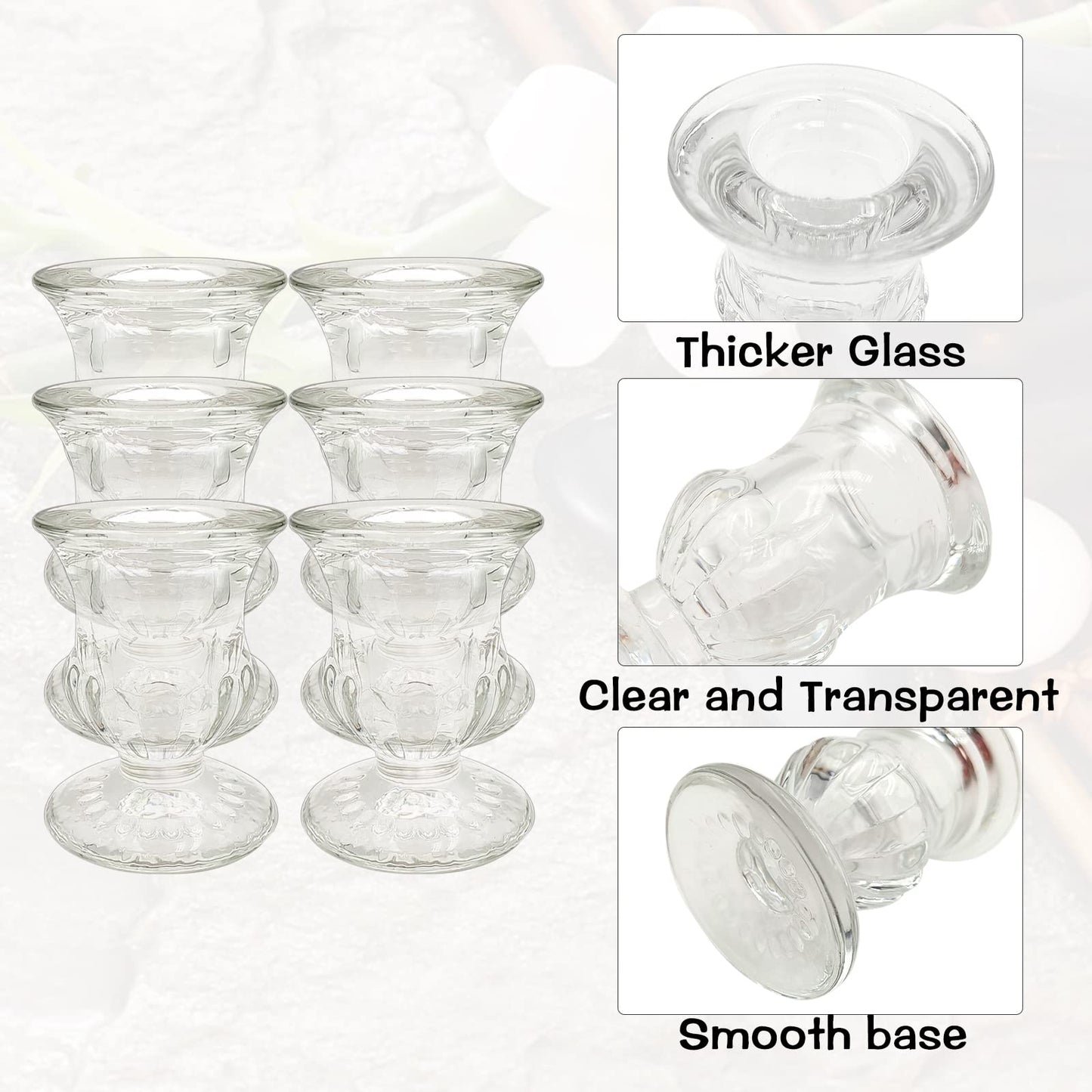 6 PCS Glass Candlestick Holders, Taper Candle Holders for Taper Candles Small Table Centerpiece Decor, Thick Glass Candle Holders for Rustic Wedding Centerpieces, Party Supplies