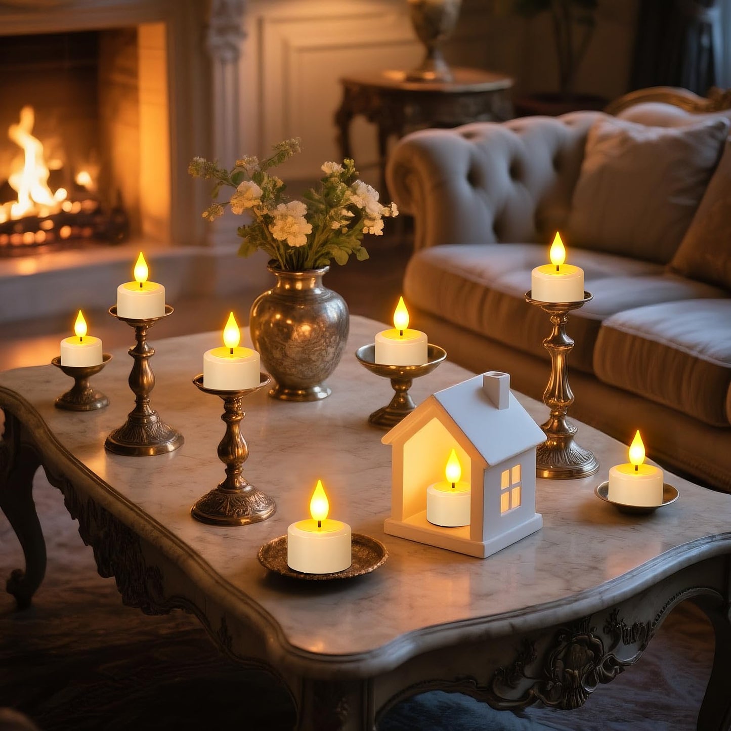 SoulBay Rechargeable Tea Lights with Remote, 12pcs Flameless Flickering LED Candles with Timer & USB Charging Cable, No Battery Needed, for Home Lantern Table Party Holiday Decorations