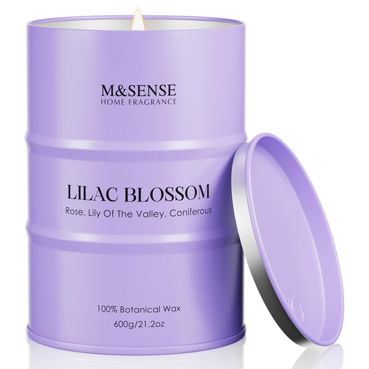 M&SENSE Lilac Blossom Soy Candles for Home Scented, 21.2oz 120 Hour Long Burning Large Aromatherapy Candle for Stress Relief Meditation Yoga Relaxing SPA, Housewarming Gifts for Women