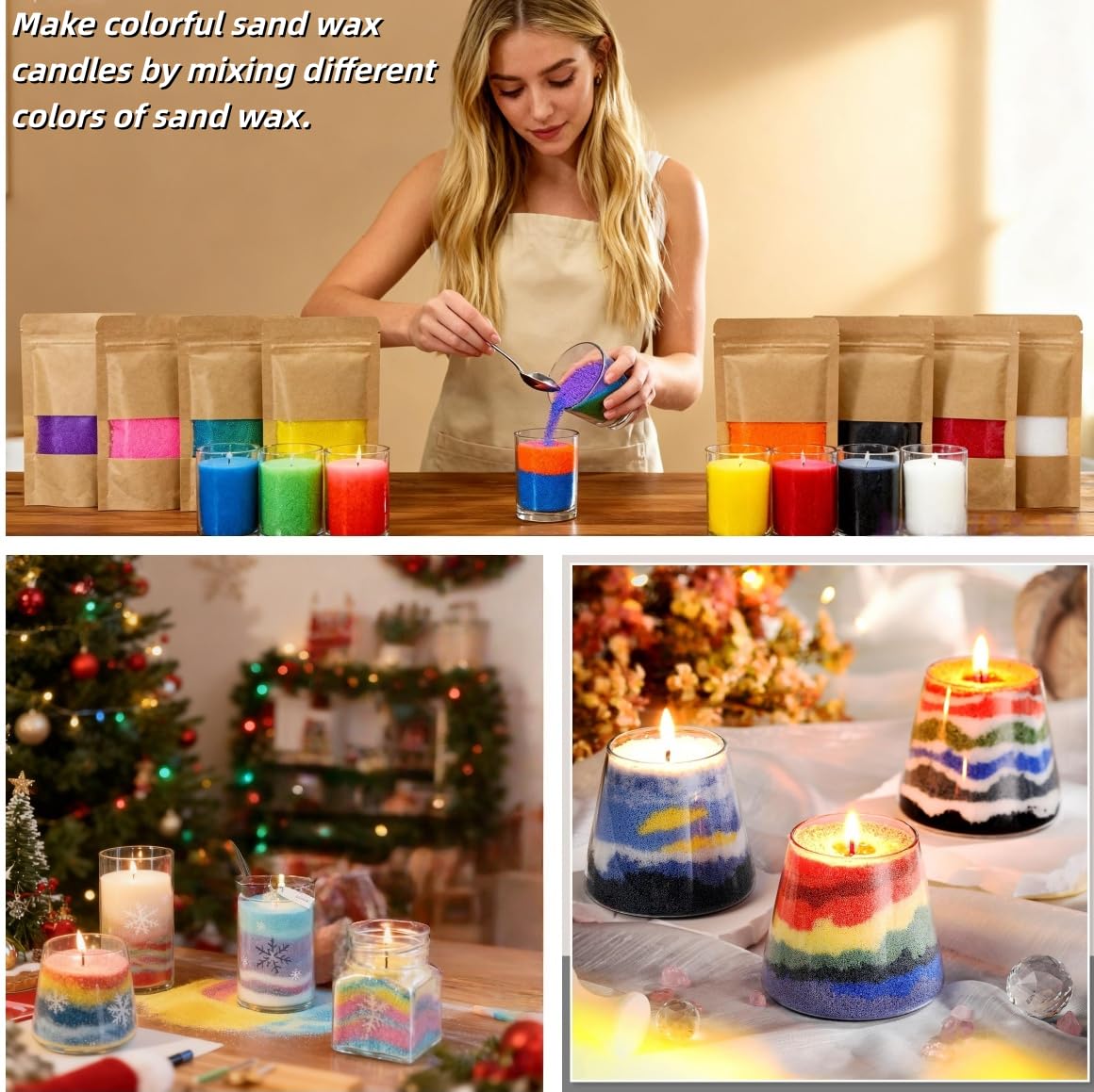 PHYMAT Pearled Candles with 50pcs Wicks, 1.1LB Candle Sand Wax, Refillable Plant Sand Candles with Wicks Kit for DIY Handmade Candle Making, Party, Wedding, Home Decor