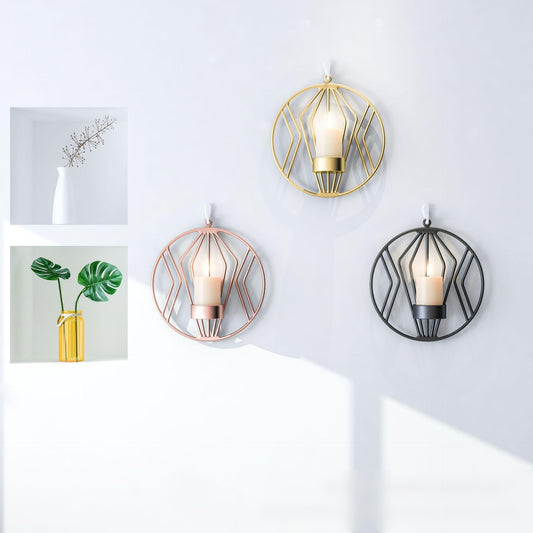 Candlestick Holders Geometric Candle Holders Iron Wall Mounted Metal Candlestick Home Decor Crafts Wedding Party Decoration Ornaments Candle Holders (Color : Black, Size : 20x20x7cm)