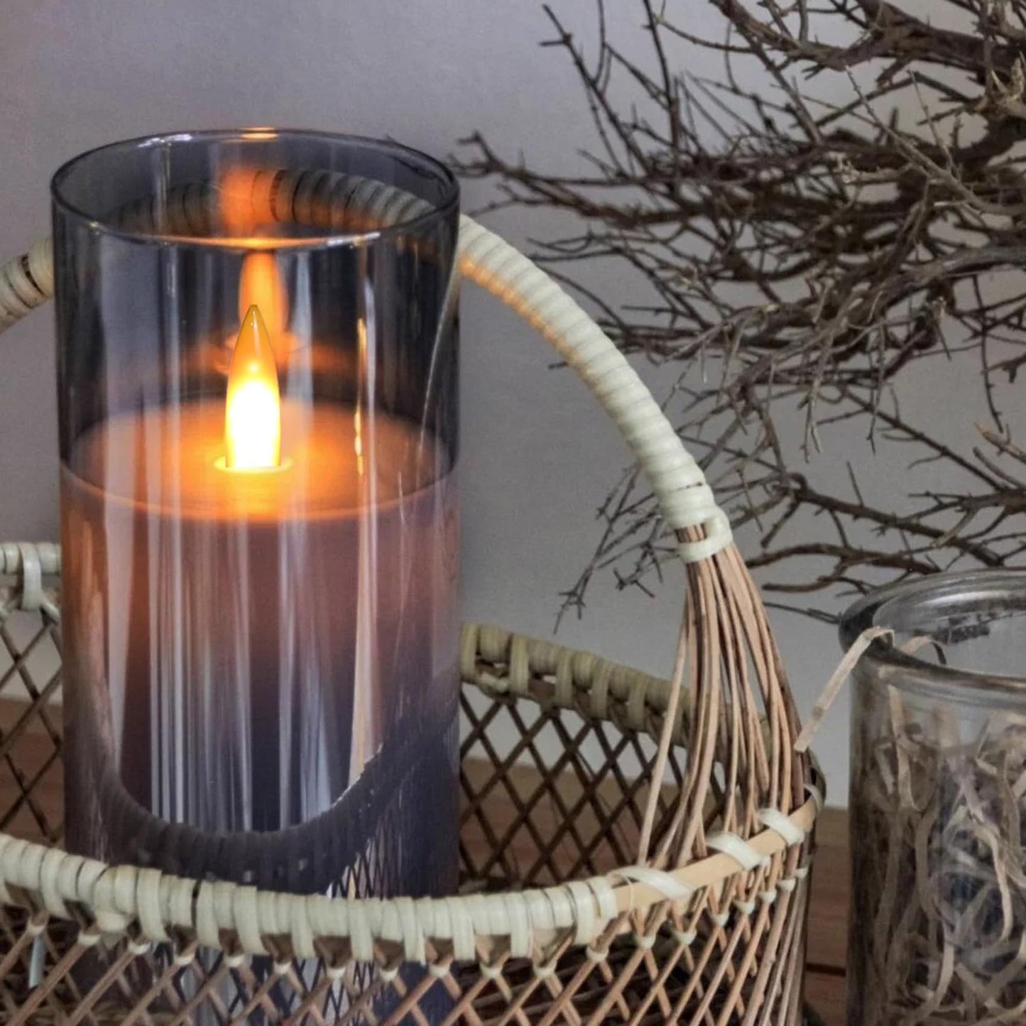 Kiexung Flameless LED Candles, New Analog 3D Wick Battery Powered Candle, Fake Candle with Remote Control & Timer for Dining Table/Cafe/Living Room/Bedroom/Wedding Center Decor (Grey)