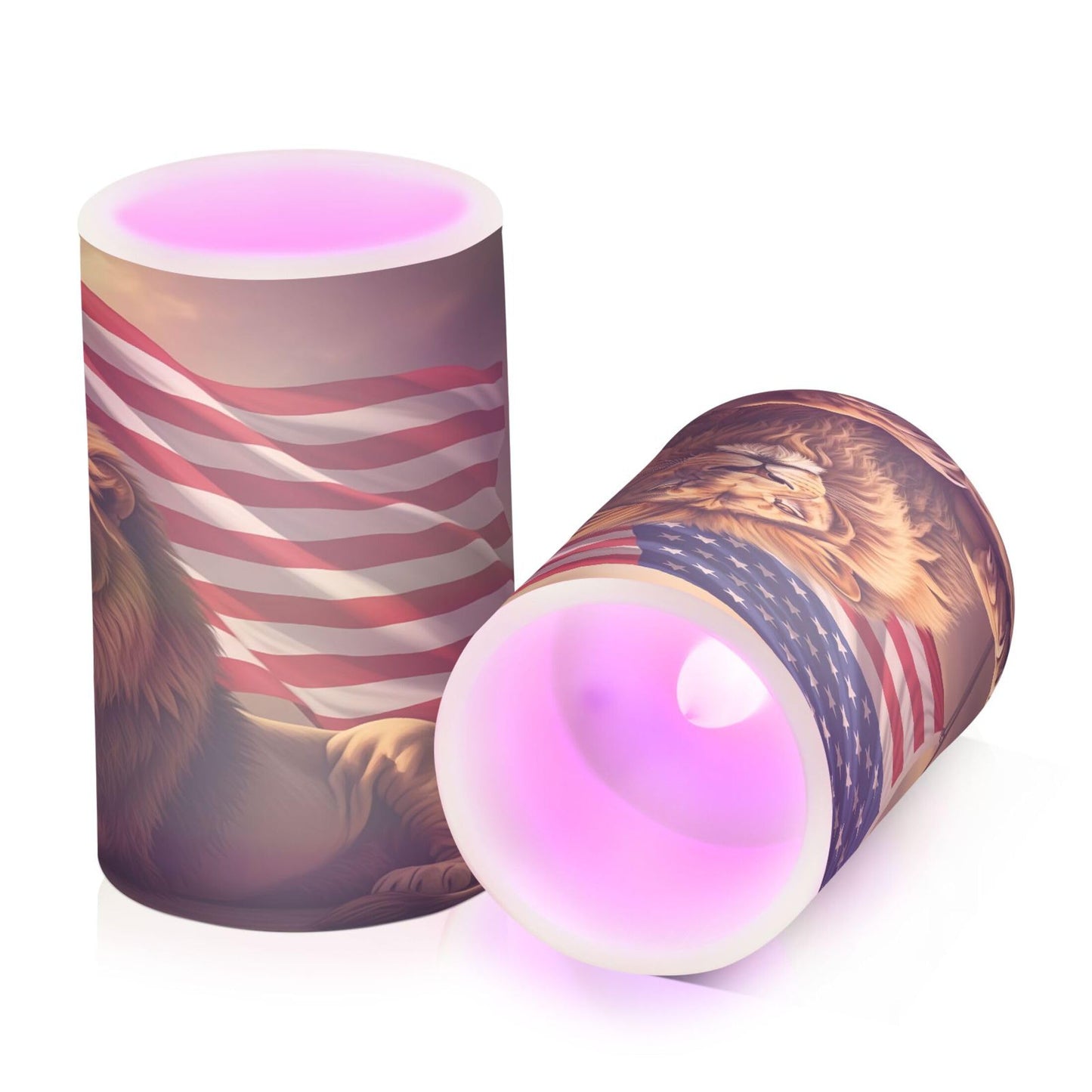 Grgvtei Flameless Candles American Flag Lion Flickering LED Pillar Candles with Remote & Timer, Battery Operated Set of 2 Warm Glow for Wedding Party Home Decoration
