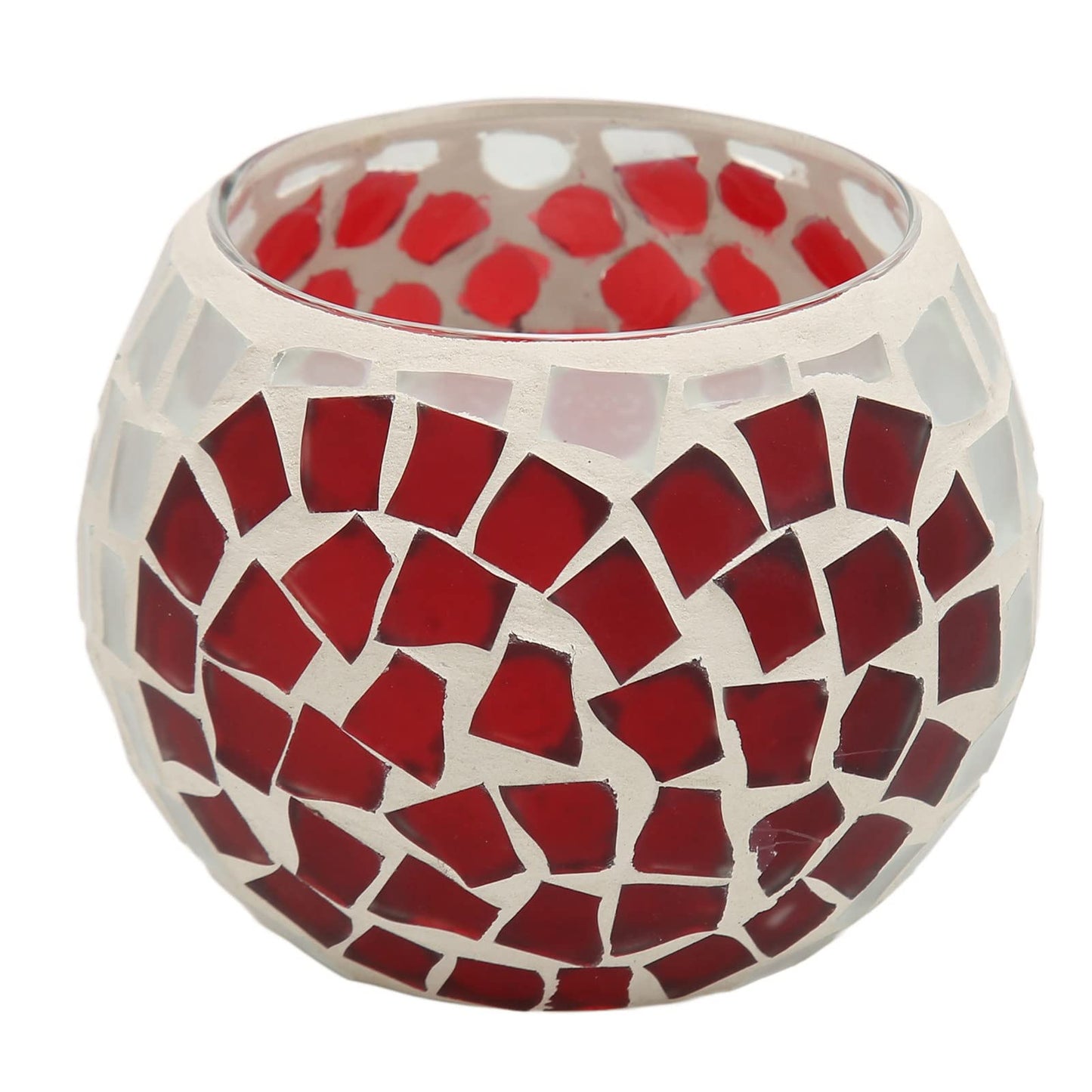 Haofy Mosaic Candle Holder Handcrafted Glass Heart Pattern 4x4 Inch for 3 Inch Pillar Candle, Stained Glass Holder with Sparkling Light Reflection for Living Room Wedding