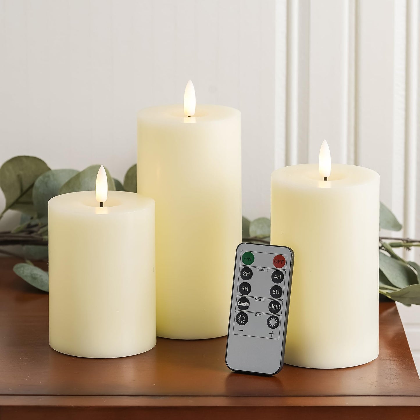 Stmarry Ivory Flameless Candles with Remote and Timer, Real Wax Made LED Pillar Candles Battery Operated with 3D Flickering Flame - 3" x 4",5",6" - Set of 3