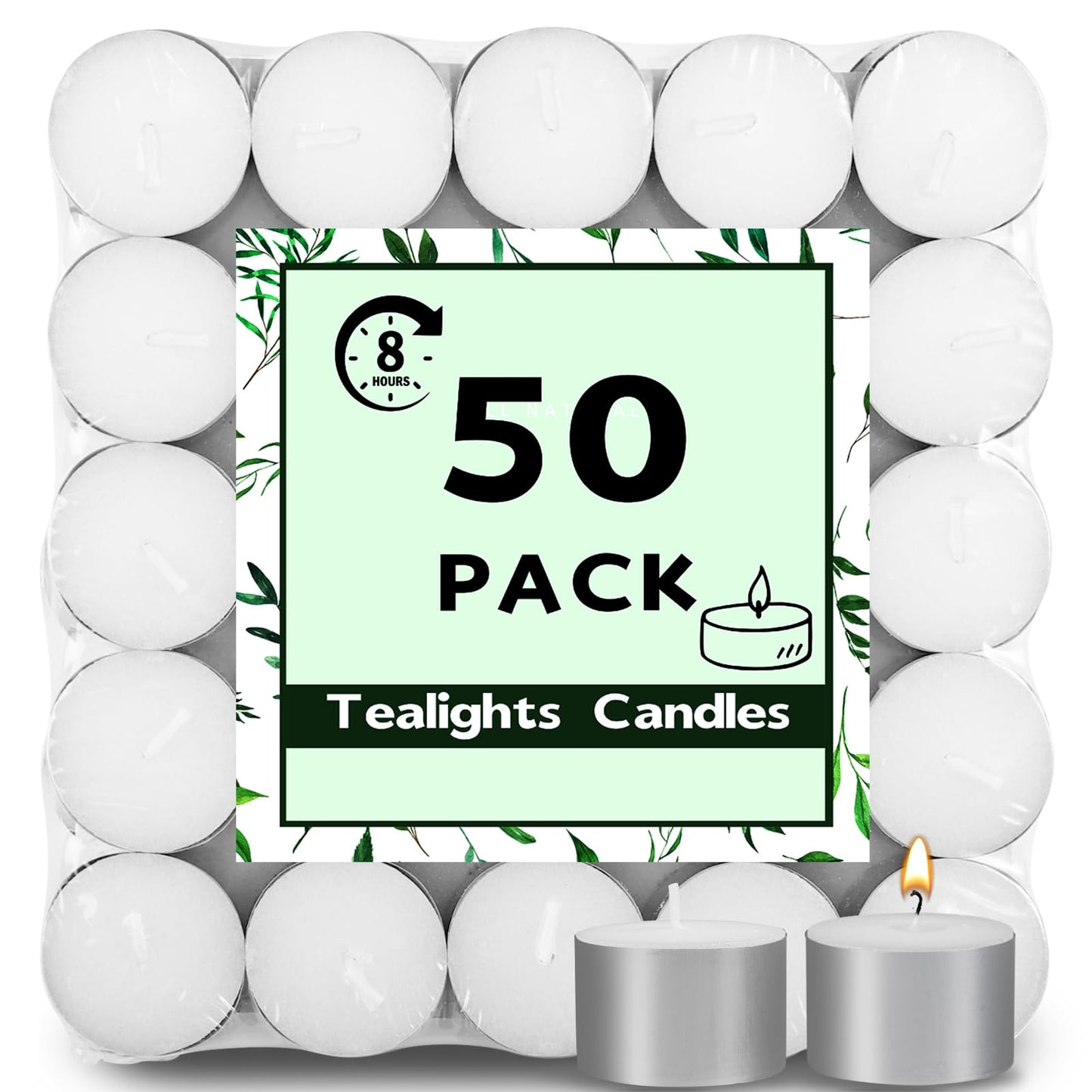 Yihurlm 50 Pack Tea Lights Candles, 8 Hours Long Burning Tealights Candle Bulk, Smokeless & Unscented Candles, White Tea Lights Candle for Shabbat Weddings Home Decor Table Centerpiece