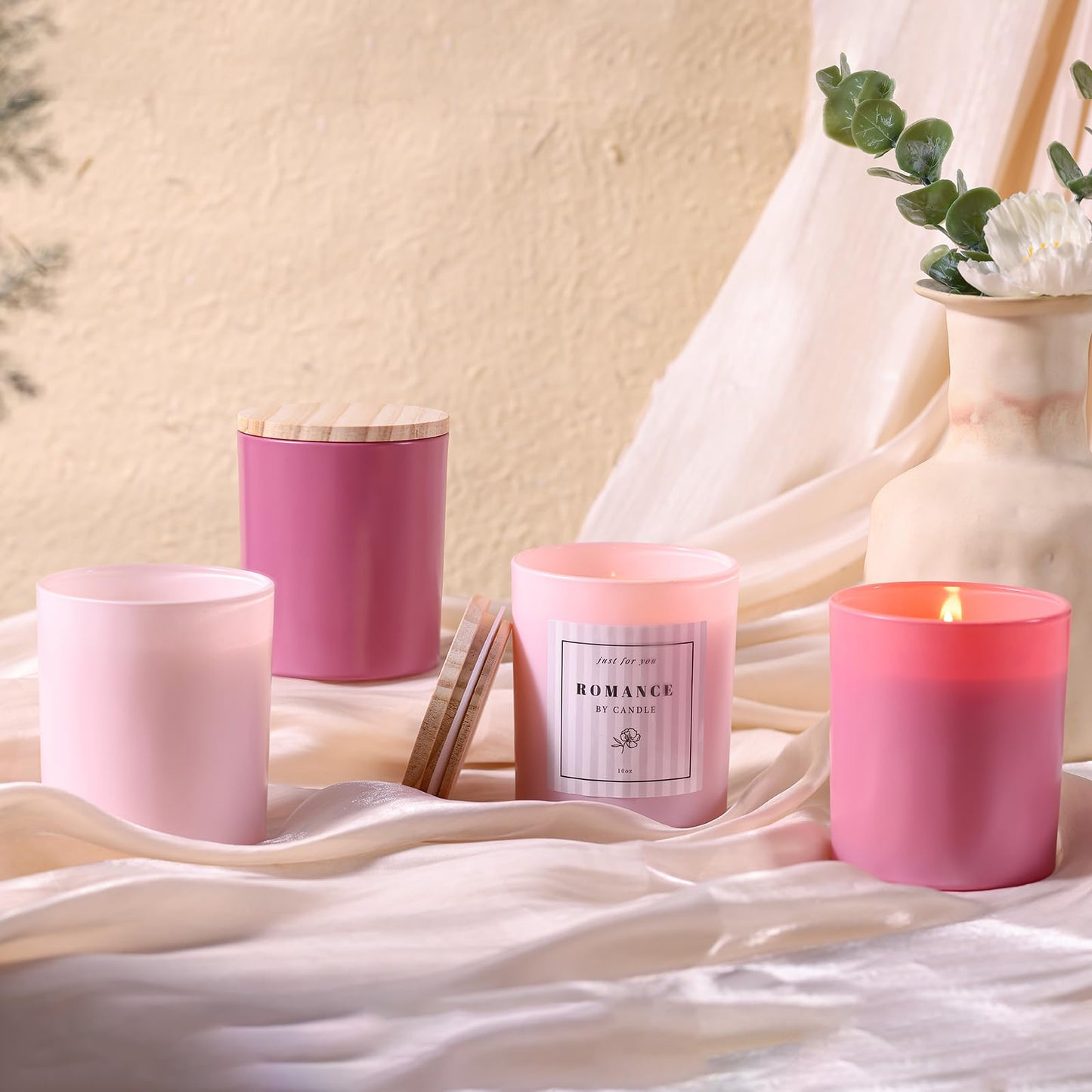 12Pcs Assorted Pink Candle Jars for Making Candles, 10oz Empty Candle Jars with Bamboo Lids and Labels, Glass Candle Jar for Candle Making Supplies, Candle Containers for DIY Gifts