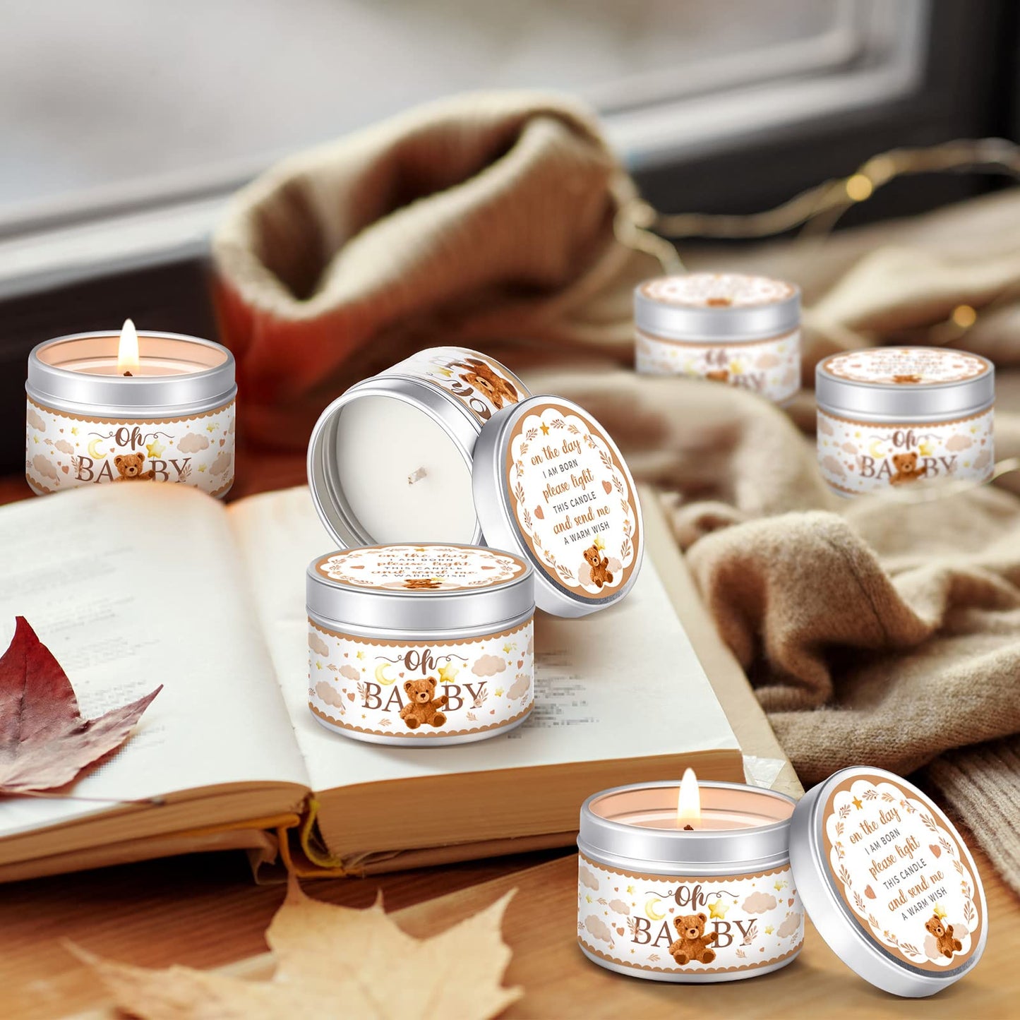 Funtery 12 Pcs Baby Shower Party Favors for Guests Baby Shower Candles Lavender Scented Candle Rustic Tealights Candles Gender Reveal Return Gifts(Bear)