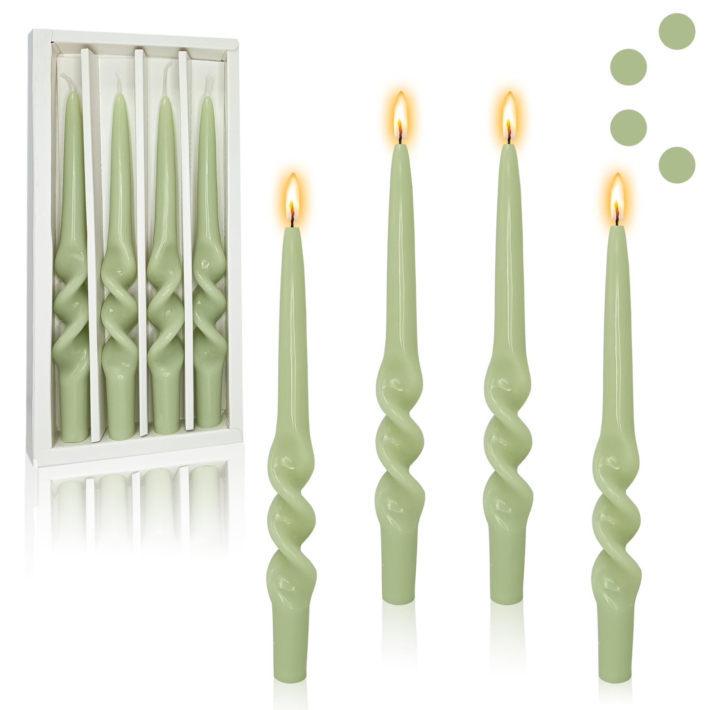 Green Spiral Taper Candles Long Twisted Candlestick Unscented Candle Stick Unique Tapered Candle for Dinner Home Decor Wedding Party Church