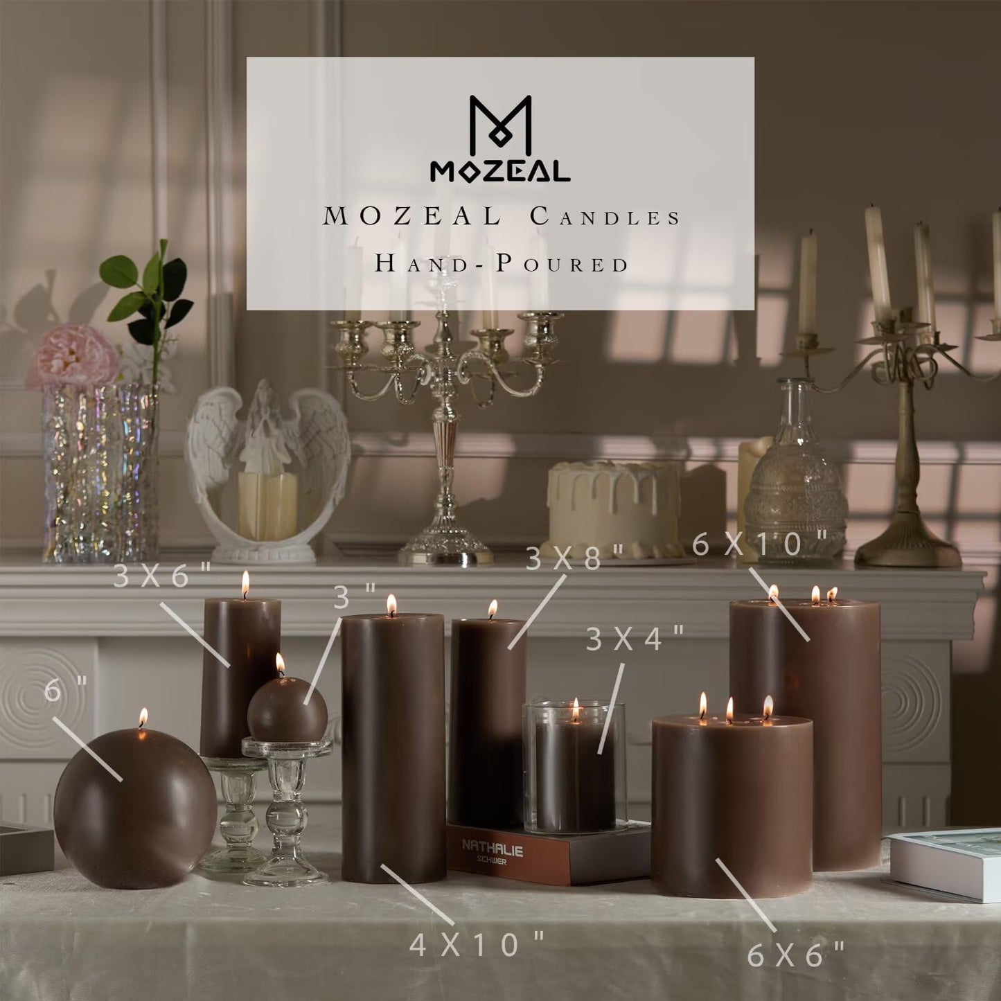 MOZEAL Hand-Poured, 6 Inch Taupe Large Round Ball Candles - Elegant Taupe Round Pillar Candles, Dripless, Unscented, Smokeless, Ideal for Modern Home Decor.