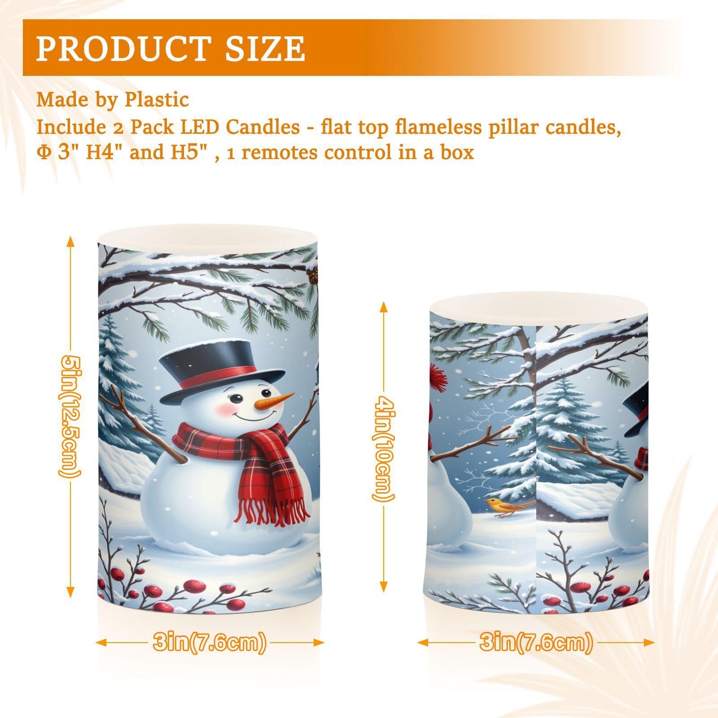 Eionryn Christmas Winter Snowman Couple Flameless Candles Battery Operated LED Candles with Remote Timer Electric Candles for Home Party Decor 2pcs