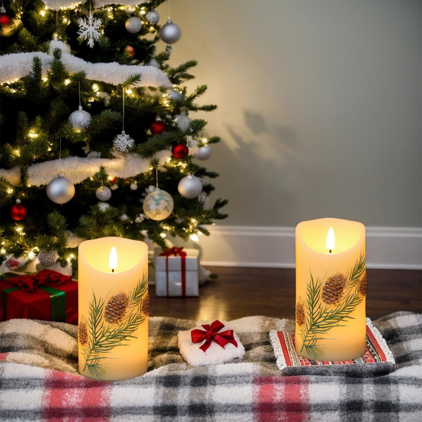 Lasumora Pinecone LED Candles with 6H Timer, flameless Candles with Flickering Flame, Waxy Pillar 2 Pack Flickering Acorn Decor Woodsy for Fall Christmas Decor (3 inches x 5.7 inches)