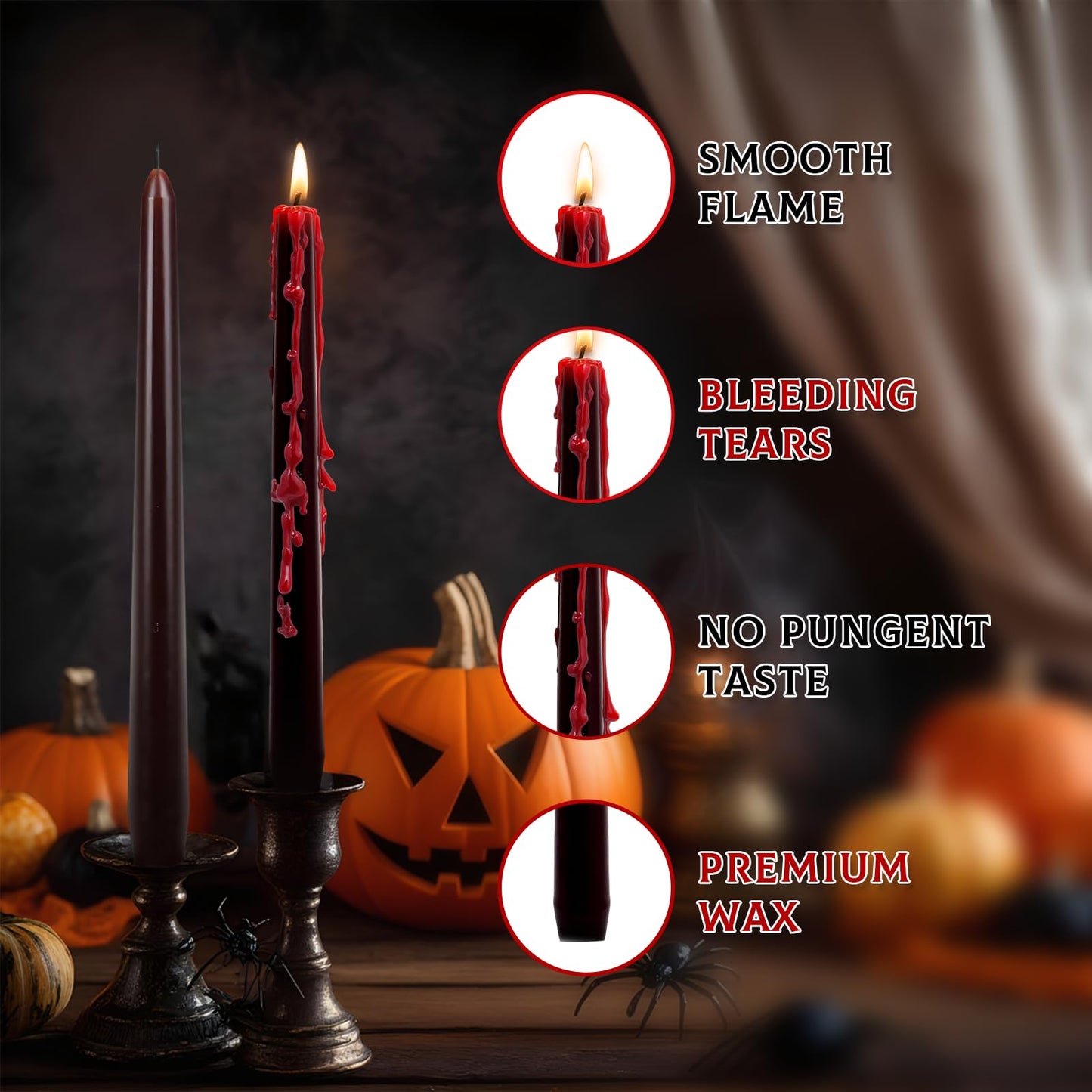 8 Pack Vampire Tears Taper Candles, 10 inch Tall Bleeding Candles, Soundvalue Unscented Black Tapered Candlesticks, Spooky Blood Drip Candle Set for Halloween Party Gothic Home Decorations