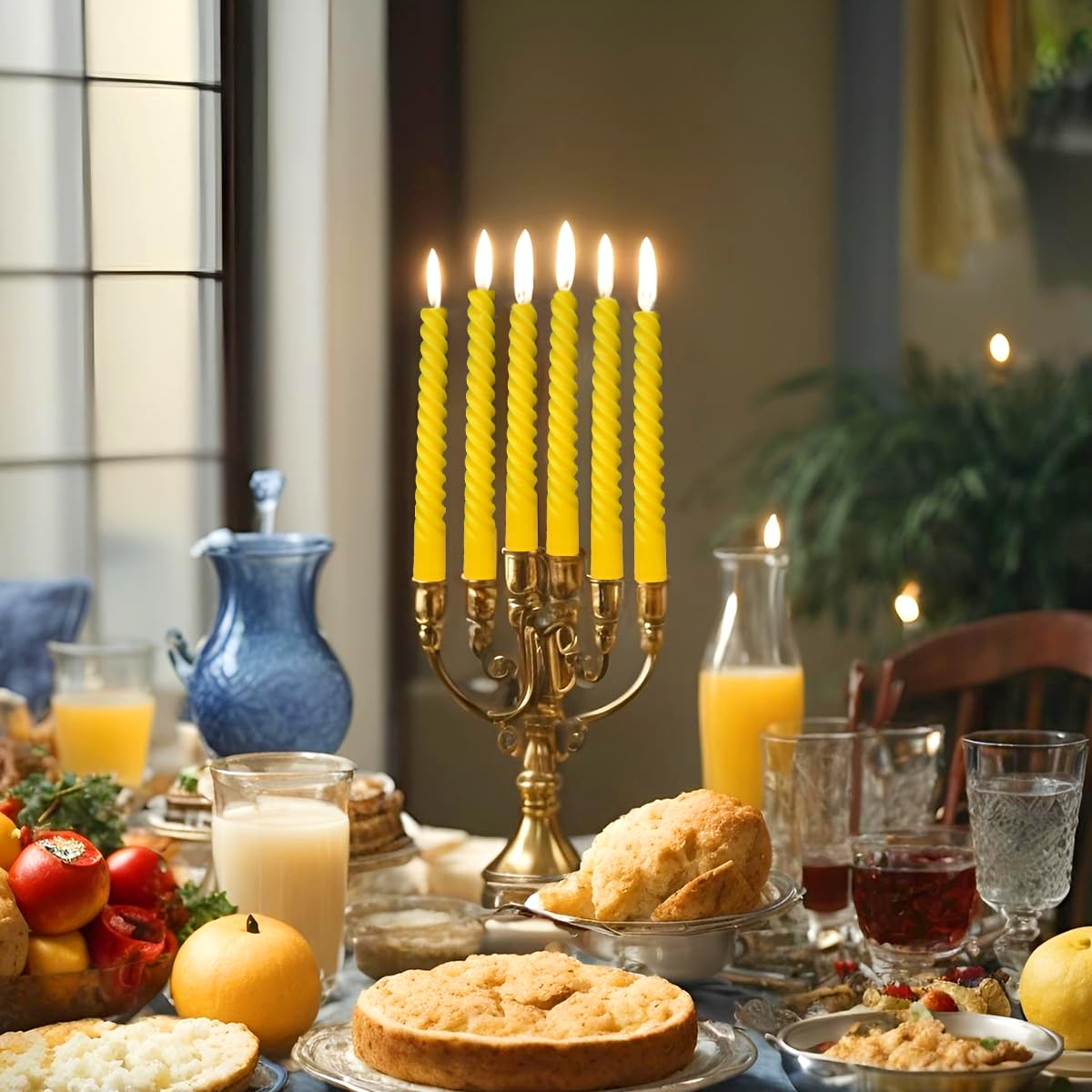 6 Pack 10 Inch Yellow Spiral Taper Candles for Summer Spring Home Decoration, Unscented Dripless Twisted Candlesticks for Dinner Birthday Party Outdoor Gathering and Easter