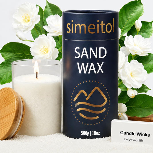 18oz Scented Candle Sand Wax, Sandalwood & Jasmine Scented Pearled Candles with a Glass Jar, Long Lasting with 120 Hours Refillable Candle Sand with 30 Wicks for Mom/ Home Decor/ Holiday Gift/ Relax