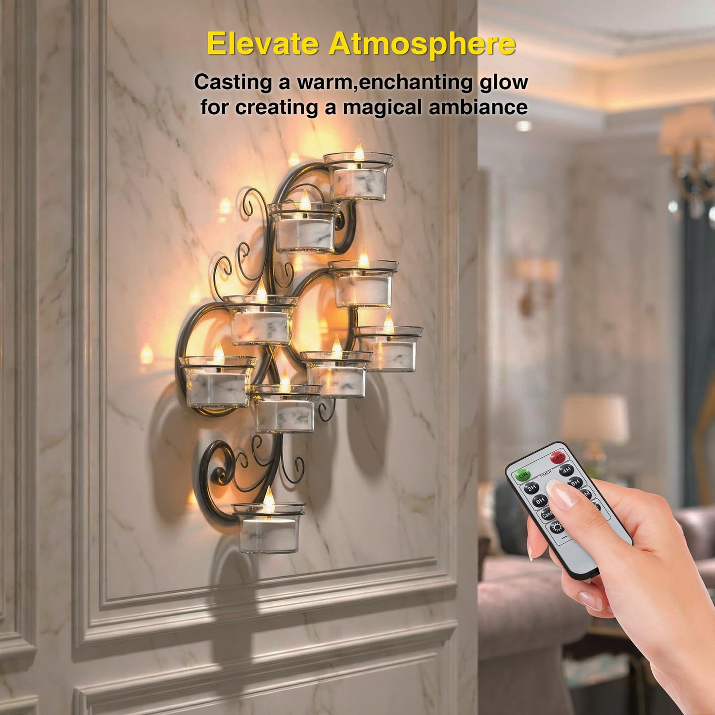 Flameless Tea Lights Candles with Charging Station,White Marble Pattern,LED Tea Lights Candles with Remote Control Timer for Valentine's Day,Centerpiece Table Decorations,Anniversary,Home Decor,6-Pack