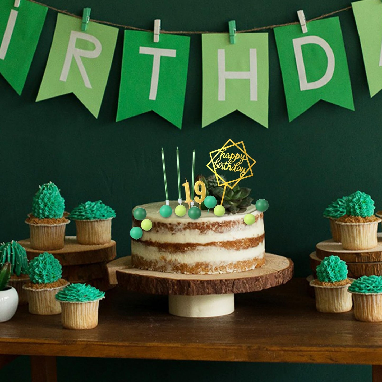 Yerliker 34 Pcs Happy Birthday Cake Toppers Decorations Birthday Candles DIY Cake Decor for Men Women Wedding Anniversary(Jungle)