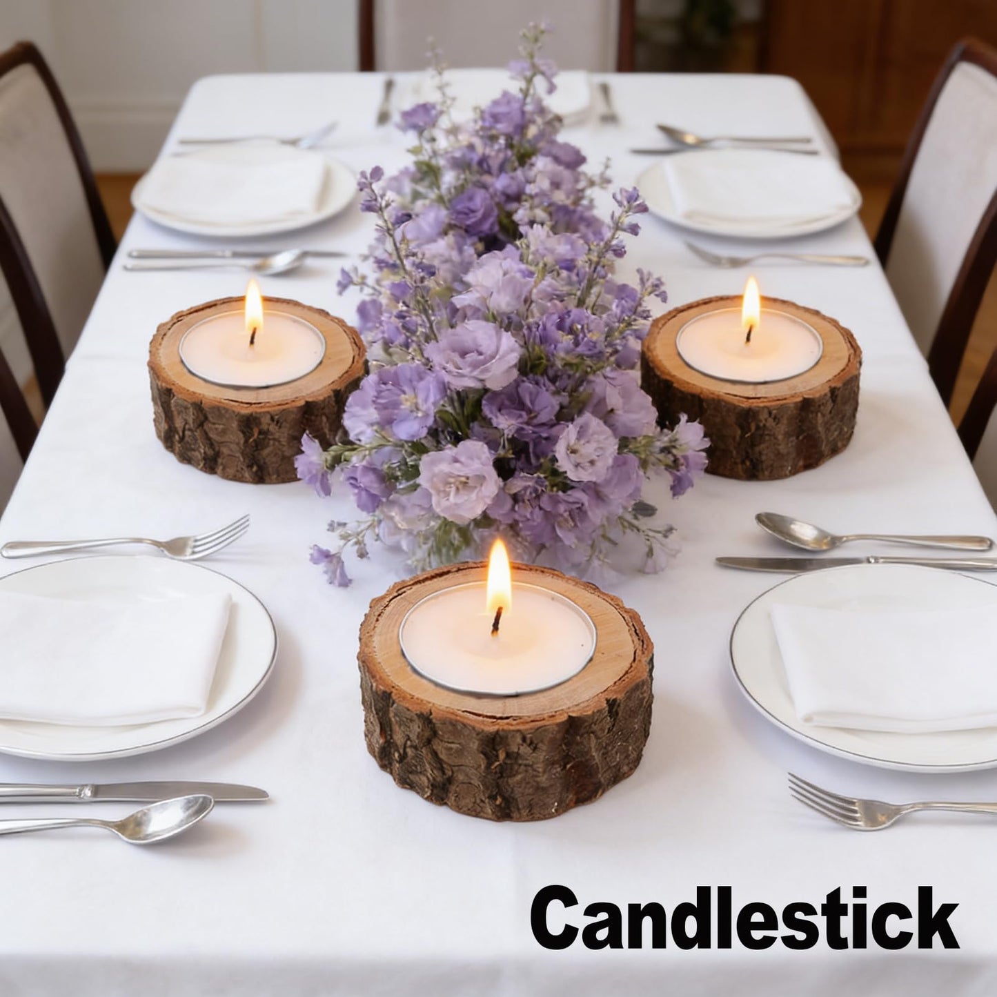 LIFTATAPA 12 Pack Wooden Tealight Candle Holders, Rustic Wood Votive Tealight Holder, Personalized Tealight Candlestick for Wedding Party and Home Decoration