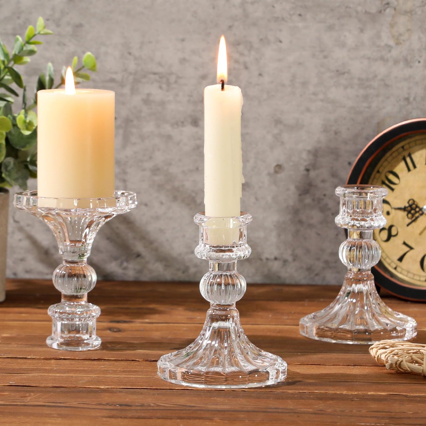6 Pcs Clear Glass Taper Candle Holders – 4" Ribbed Candlestick Holders for Standard Candles | Elegant Centerpiece for Wedding, Party, Holiday & Home Decor