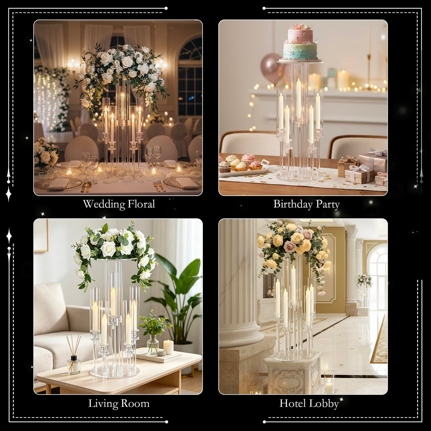 4PCS Acrylic Candelabra Centerpieces for Tables,2-in-1 Clear 5 Arm Candelabras &Flower Stand for Wedding Centerpieces,Acrylic Centerpieces Stand for Birthday Party Event Decor Fit LED Candle