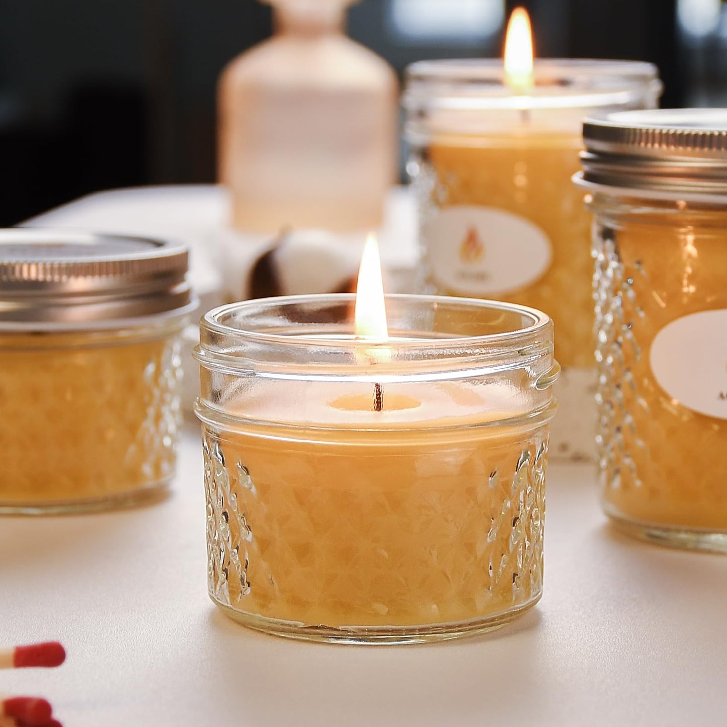 AGLARY 3PCS Beeswax Candle in Glass, 3oz,Over 21H Burn Time, Elegant and Natural Home Lighting,Unscented Beeswax-Raw
