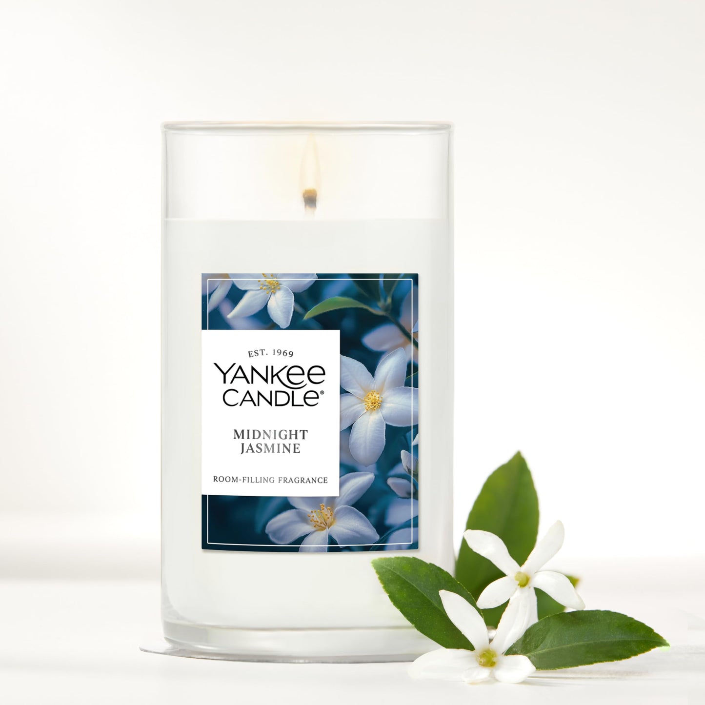 Yankee Candle Medium Pillar Scented Candle with up to 115 Hour Burn Time, Premium Plant Wax Blend for Consistent Burn, 14.25 oz Pillar Candle with Room Filling Fragrance, Midnight Jasmine