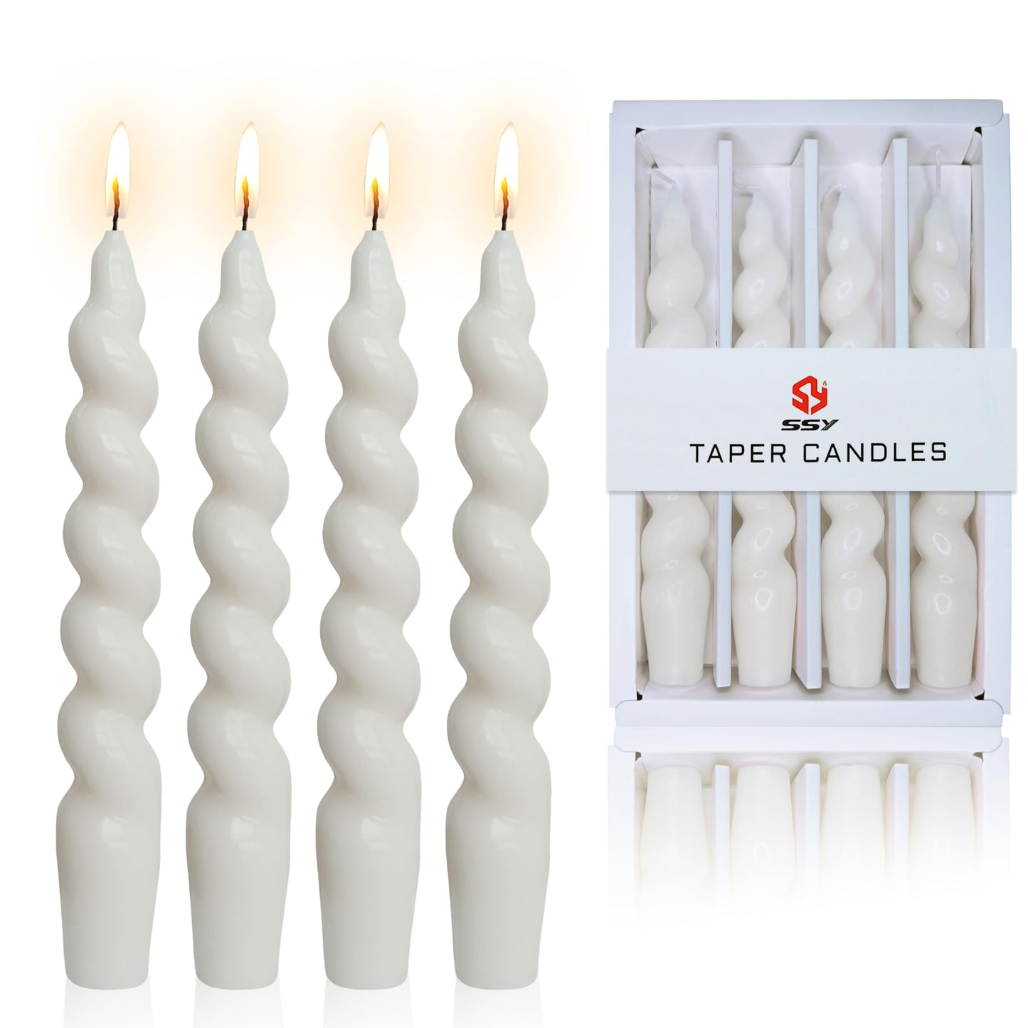 White Candle 7.5 Inch Spiral Twisted Taper Candle Hand Poured Unscented Smokeless Clean Burning White Spiral Candle for Mother's Day Wedding Dinner Morning Coffee Ritual Breakfast Table Everyday