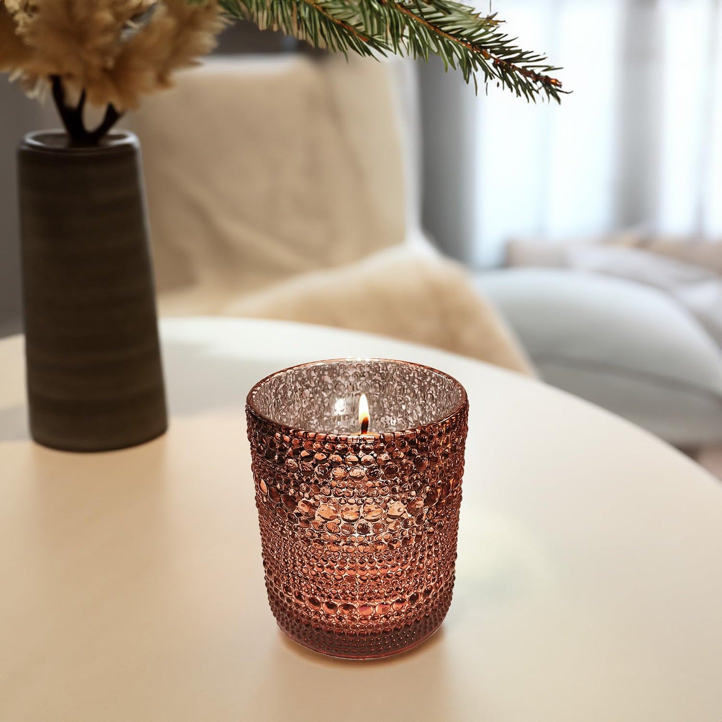 WGV Rustic Dark Pink Trendy Pearly Votive Candle Holder 2.7" x 3.15"H, Mercury Bubbly Bead Textured Glass Tealight Candleholder, Home Accent Décor, 1 Pc