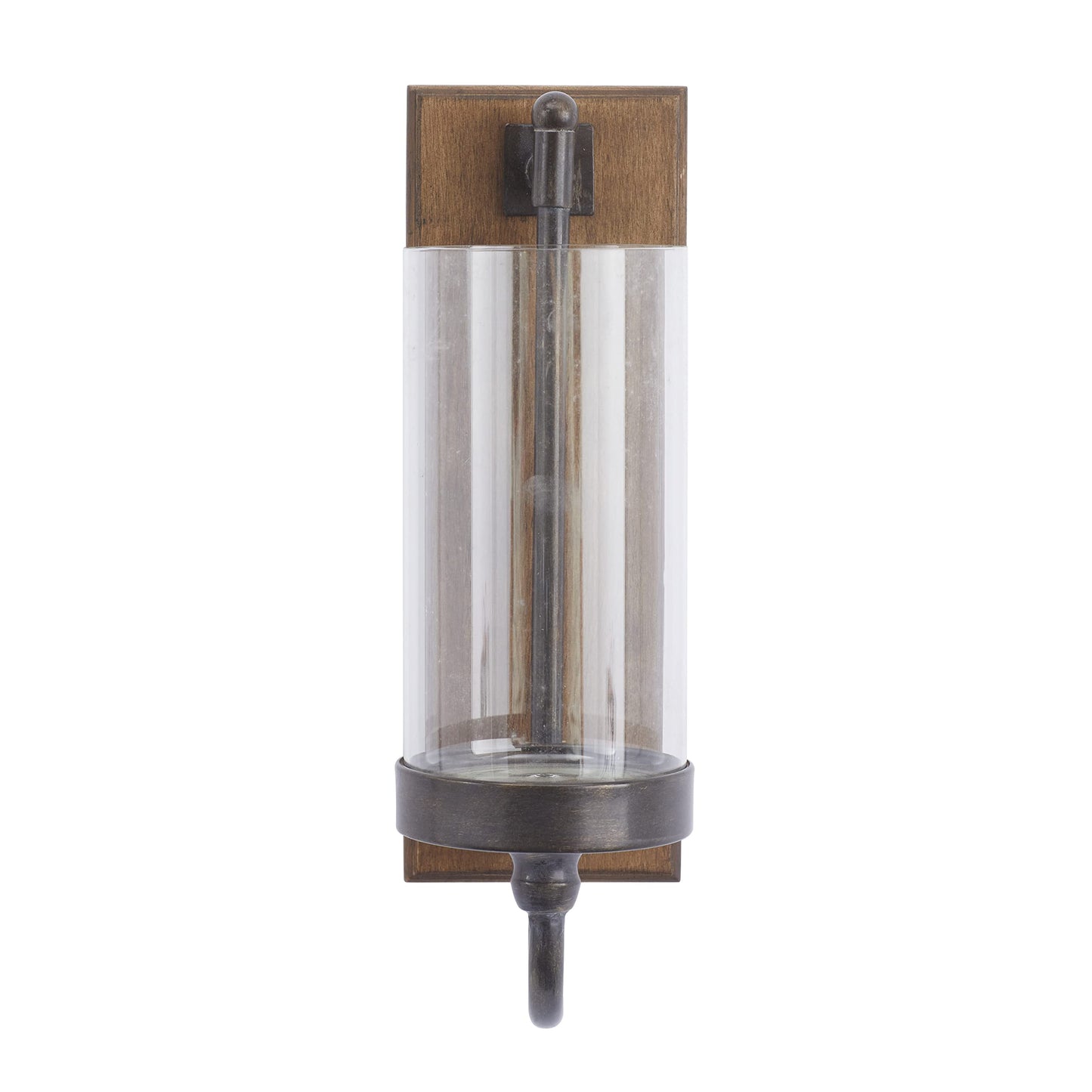 Deco 79 Wood Wall Sconce with Glass Holder, 5" x 8" x 16", Brown