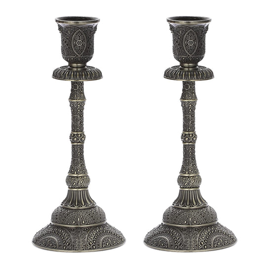 OwnMy Set of 2 Vintage Taper Candle Holders 7.4”Metal Taper Candlestick Holders, Elegant Brass Candle Stick Holders Bronze Candelabra Set for Dining Table Centerpieces Wedding Home Decoration